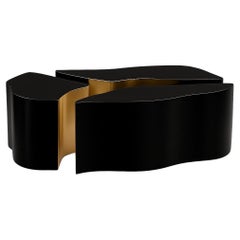 Lava Interlocking Coffee Table in Matte Black Lacquer with Brushed Brass Finish