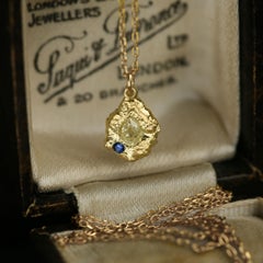 0.25 ct Pear Cut Yellow Diamond and Sapphire 18k Gold Solitaire Pendant Necklace