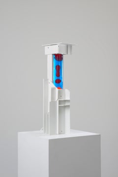 Lava Lamp, White Plastic with Blue and Red Lava, Pierre Castignola