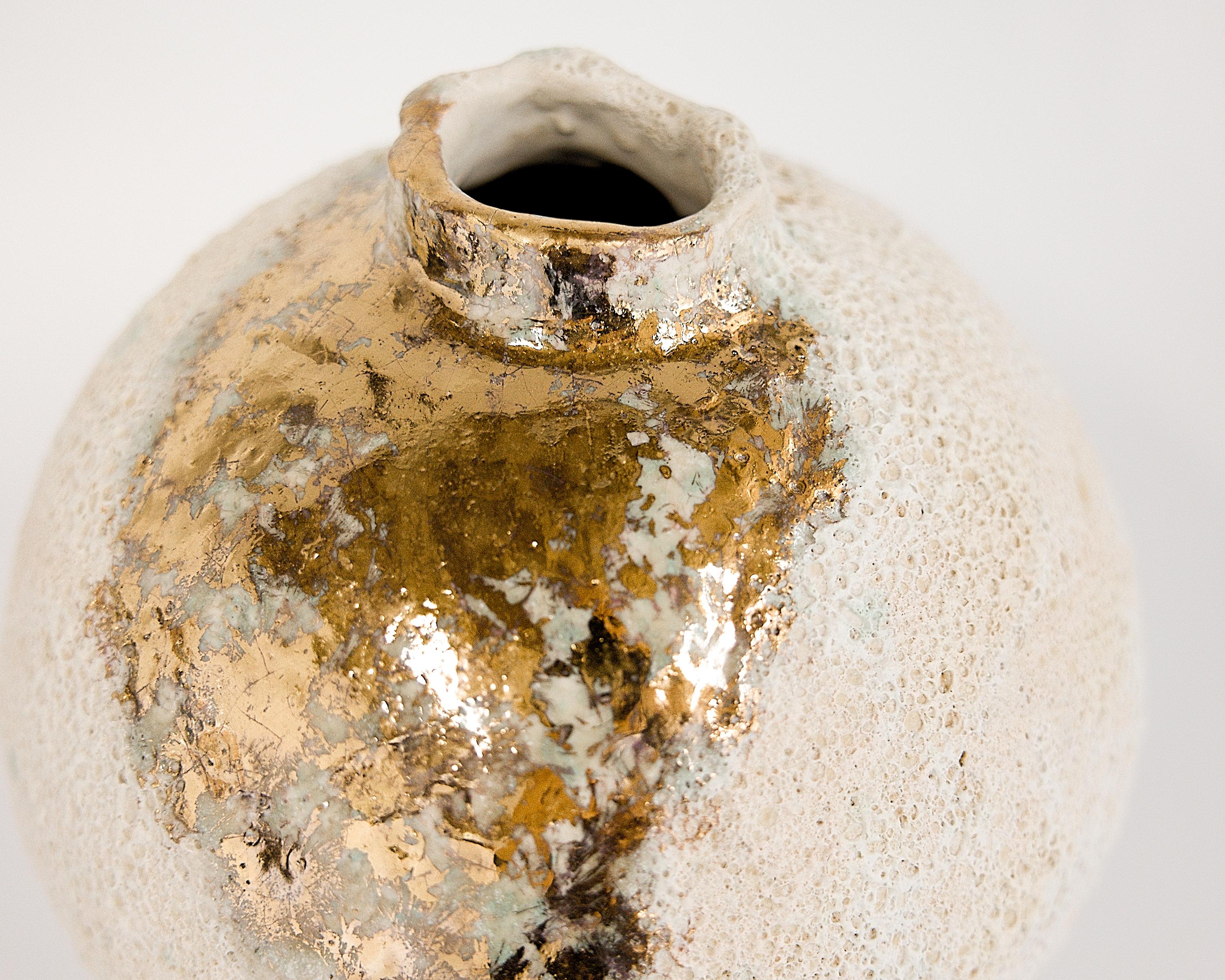 Glazed Lava Lustre Handmade Volcanic Vase For Sale