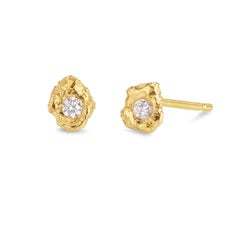 Delicate Everyday Yellow Diamond 18k Gold Organic Stud Earrings