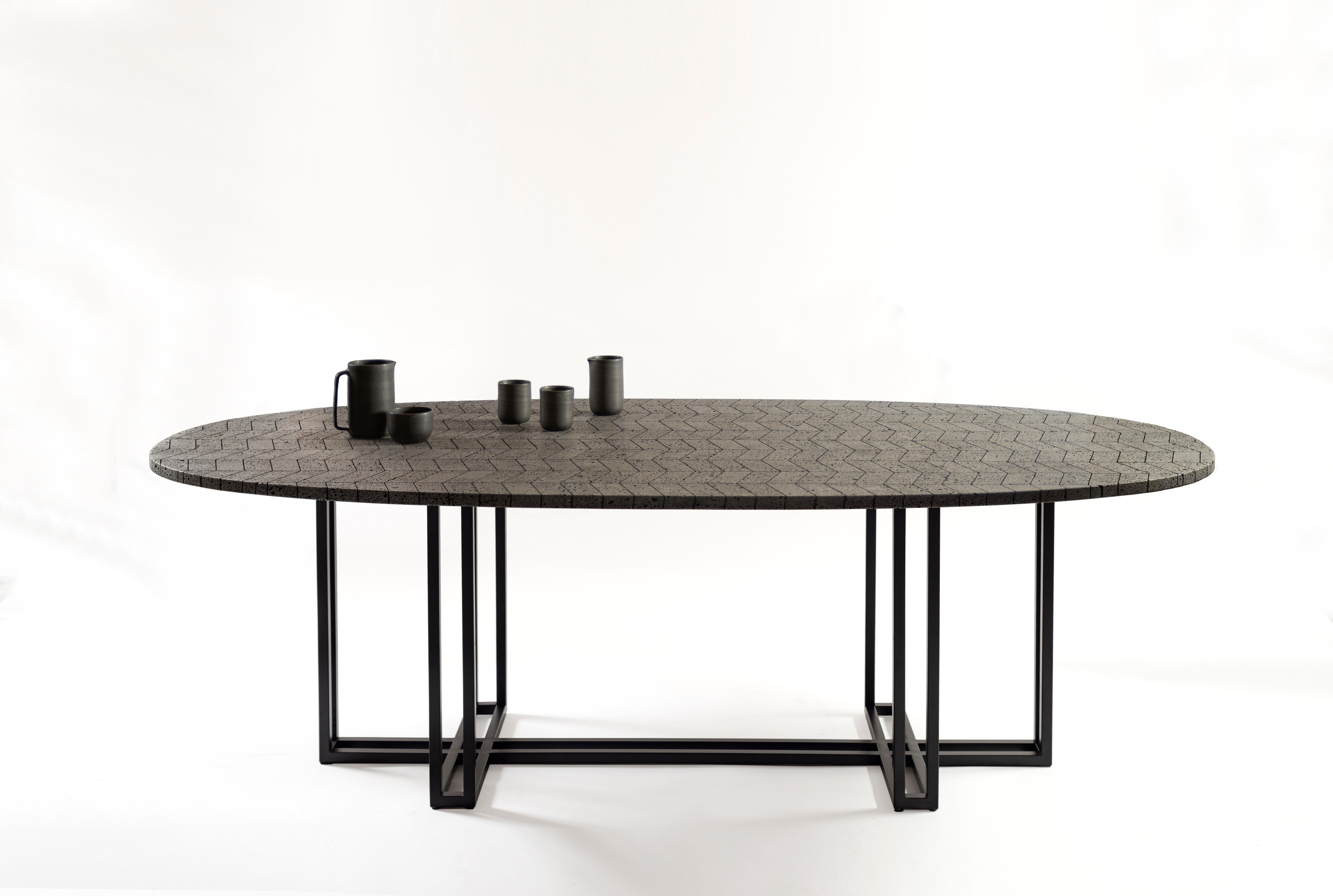 Lava Oval Table, Volcanic Stone and Stainless Steel 2.4M For Sale 3