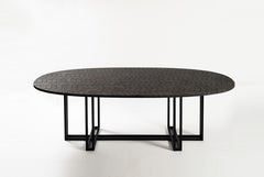 Lava Oval Table, Volcanic Rock and Black Stainless Steel