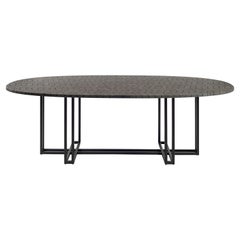 Lava Oval Table, Volcanic Rock and Black Stainless Steel