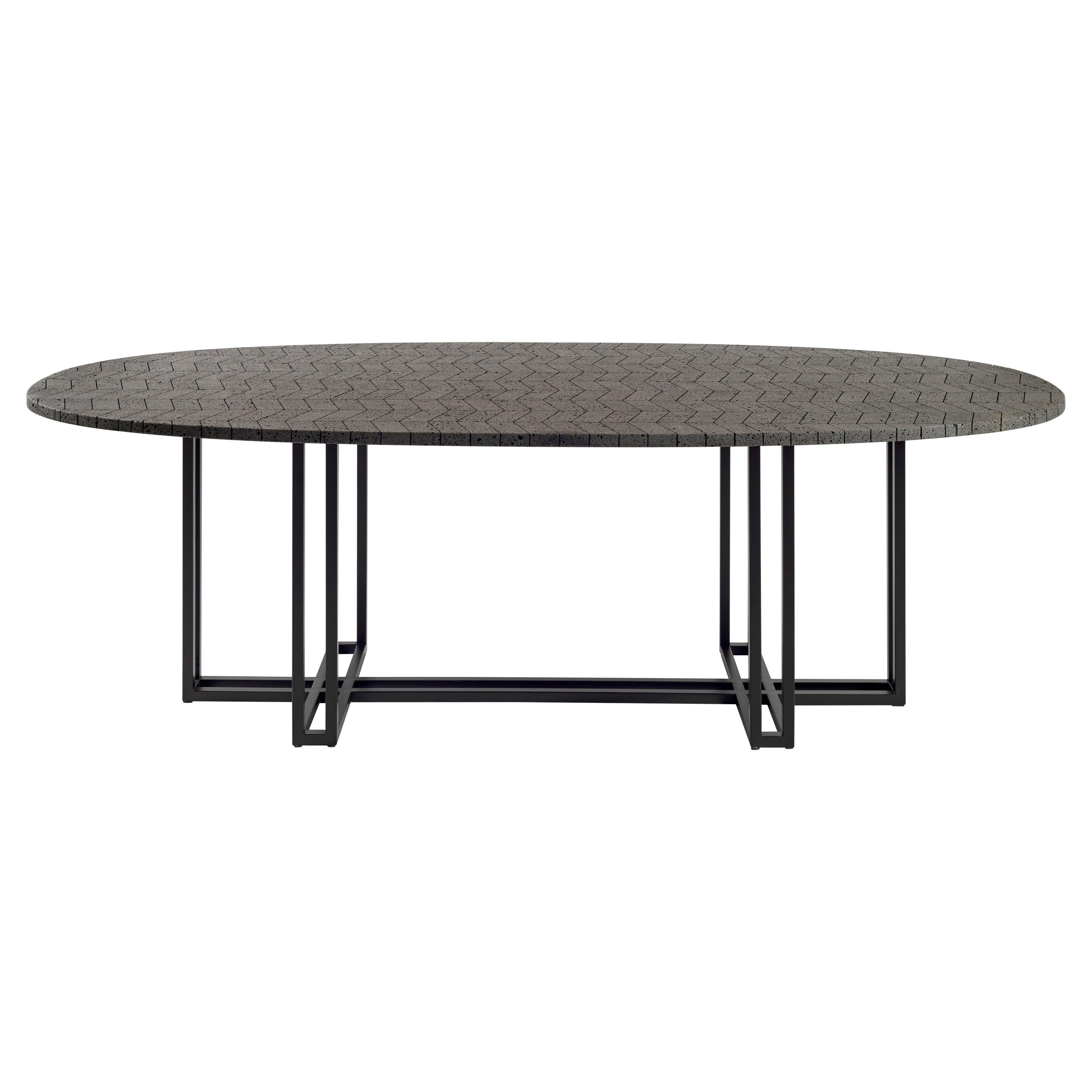 Lava Oval Table, Volcanic Stone and Stainless Steel 2.4M