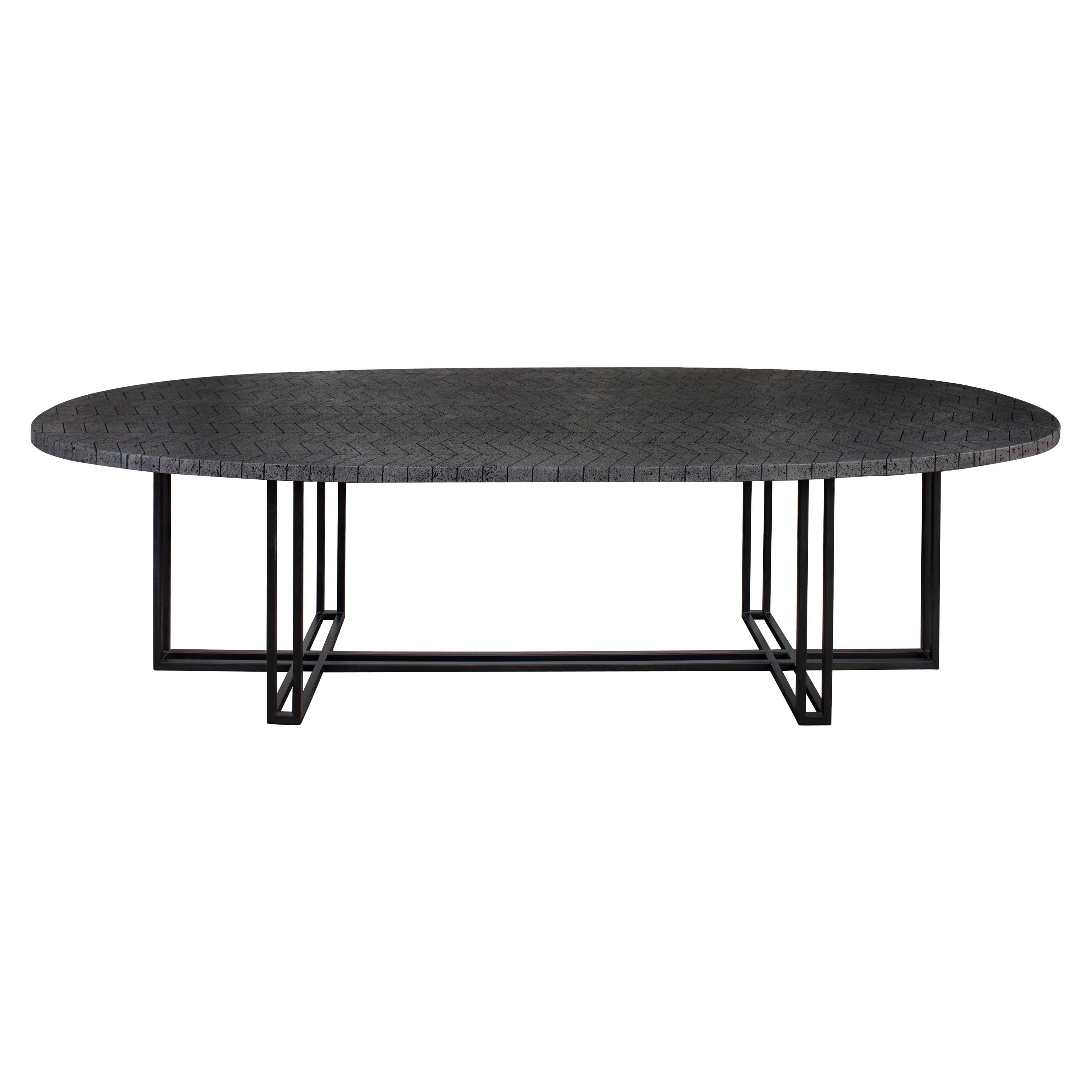 LAVA Oval Table, Volcanic Stone and Stainless Steel 2M For Sale