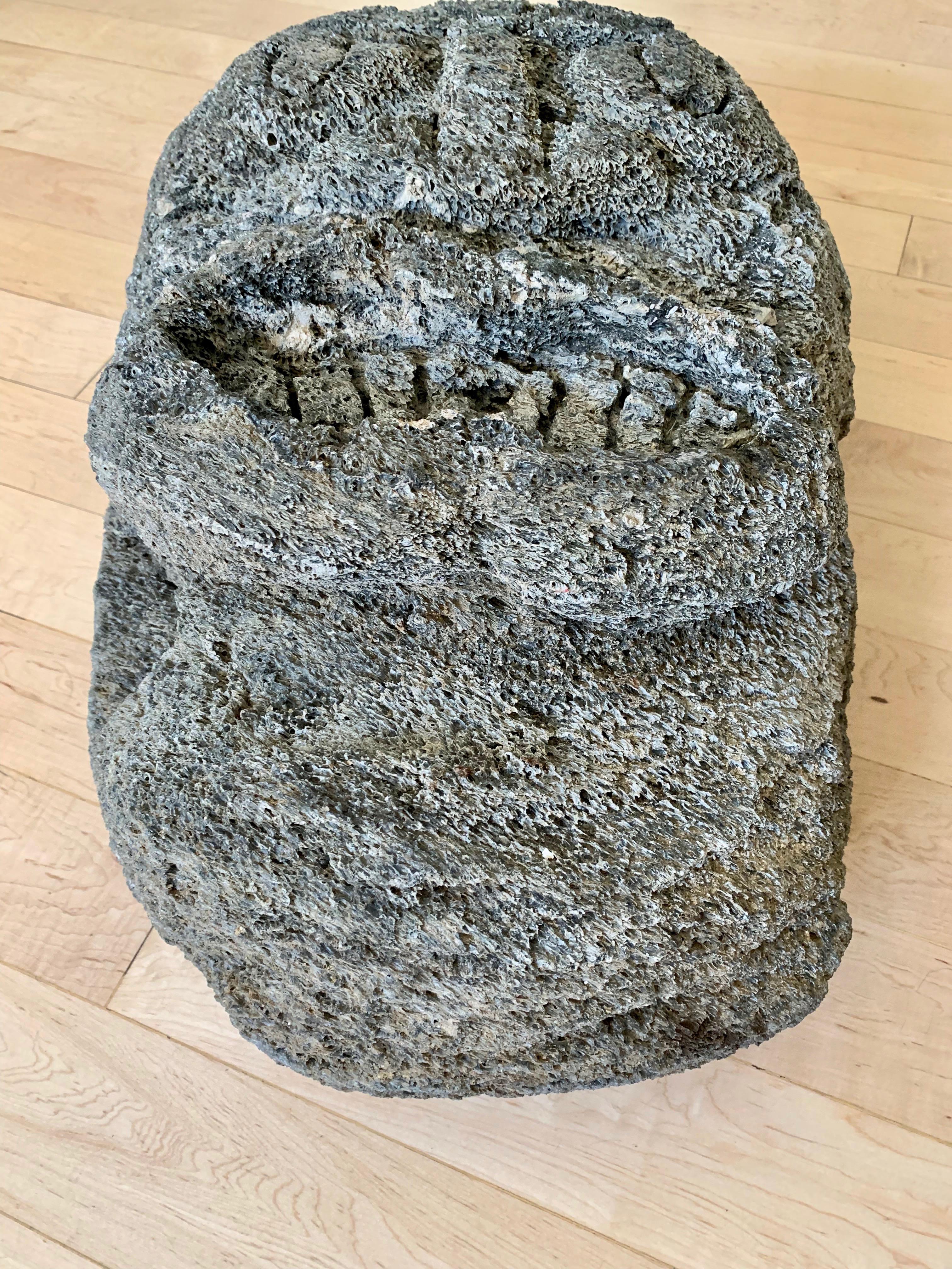 Hand-Carved Lava Rock Face Sculpture