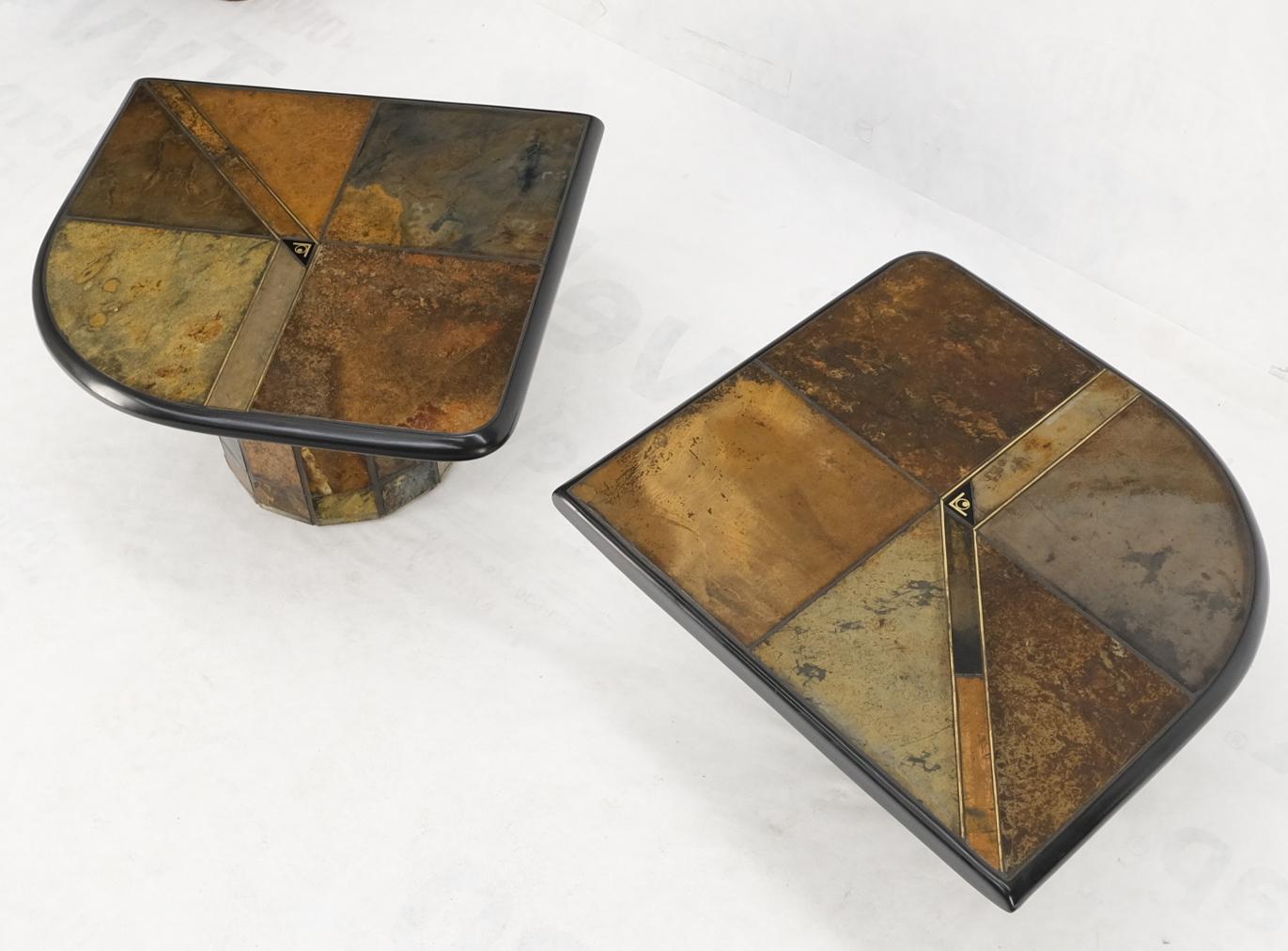 Lava Rock Multicolor Mosaic Tile Top Pedestal Base Round Shape Side End Tables In Excellent Condition In Rockaway, NJ