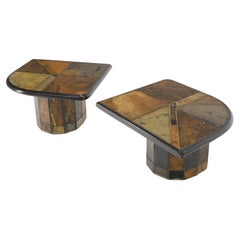 Lava Rock Multicolor Mosaic Tile Top Pedestal Base Round Shape Side End Tables