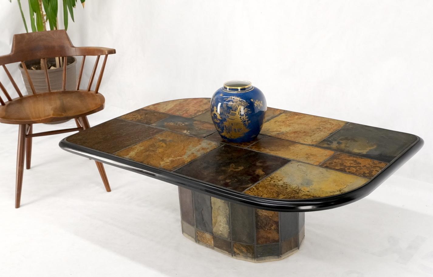 Mid-Century Modern Lava Rock Multicolor Tile Top Pedestal Base Guitar Pick Shape Coffee Table For Sale