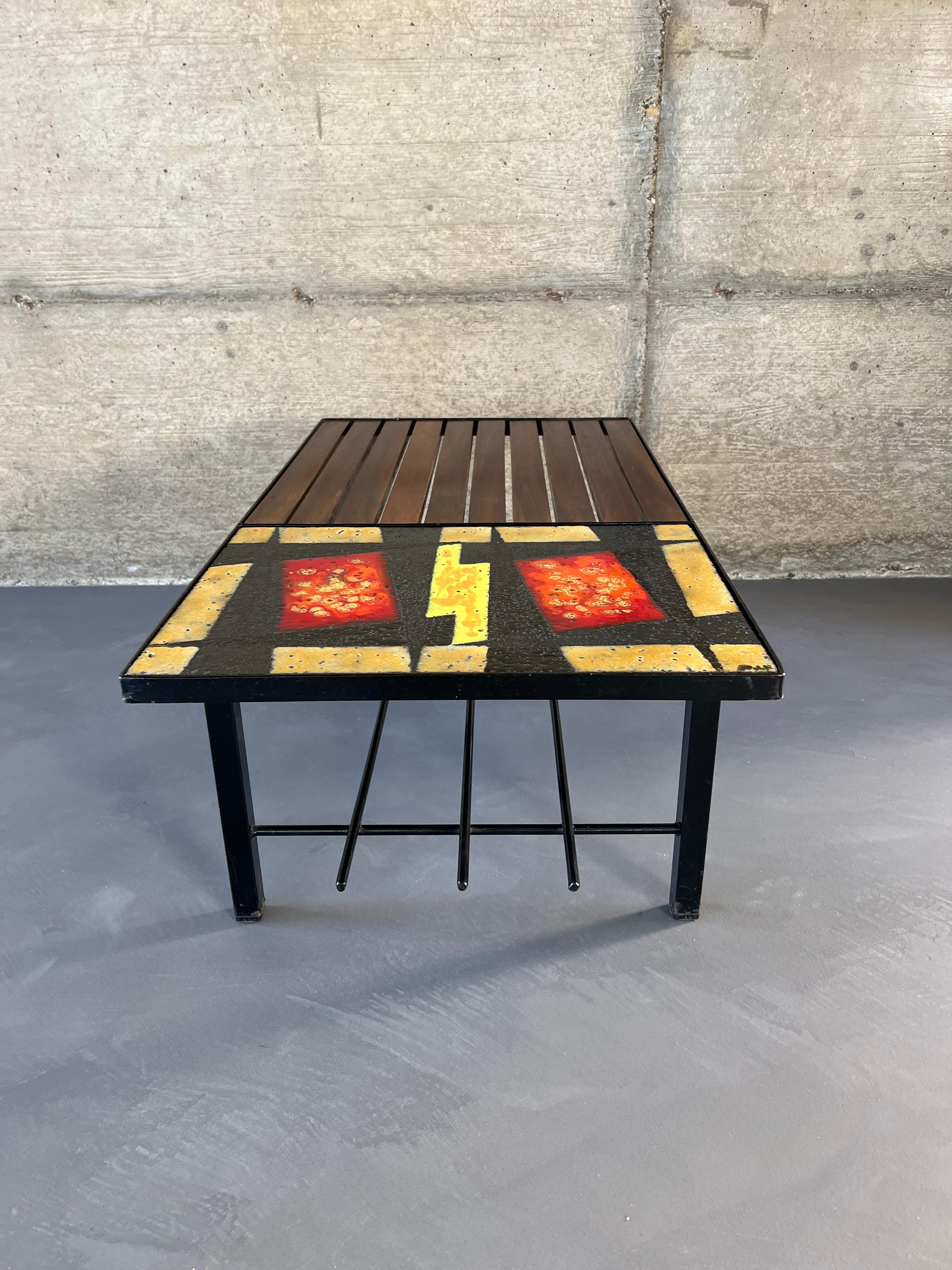 Lava Rock, Teak and Metal Modernist Coffee Table 7