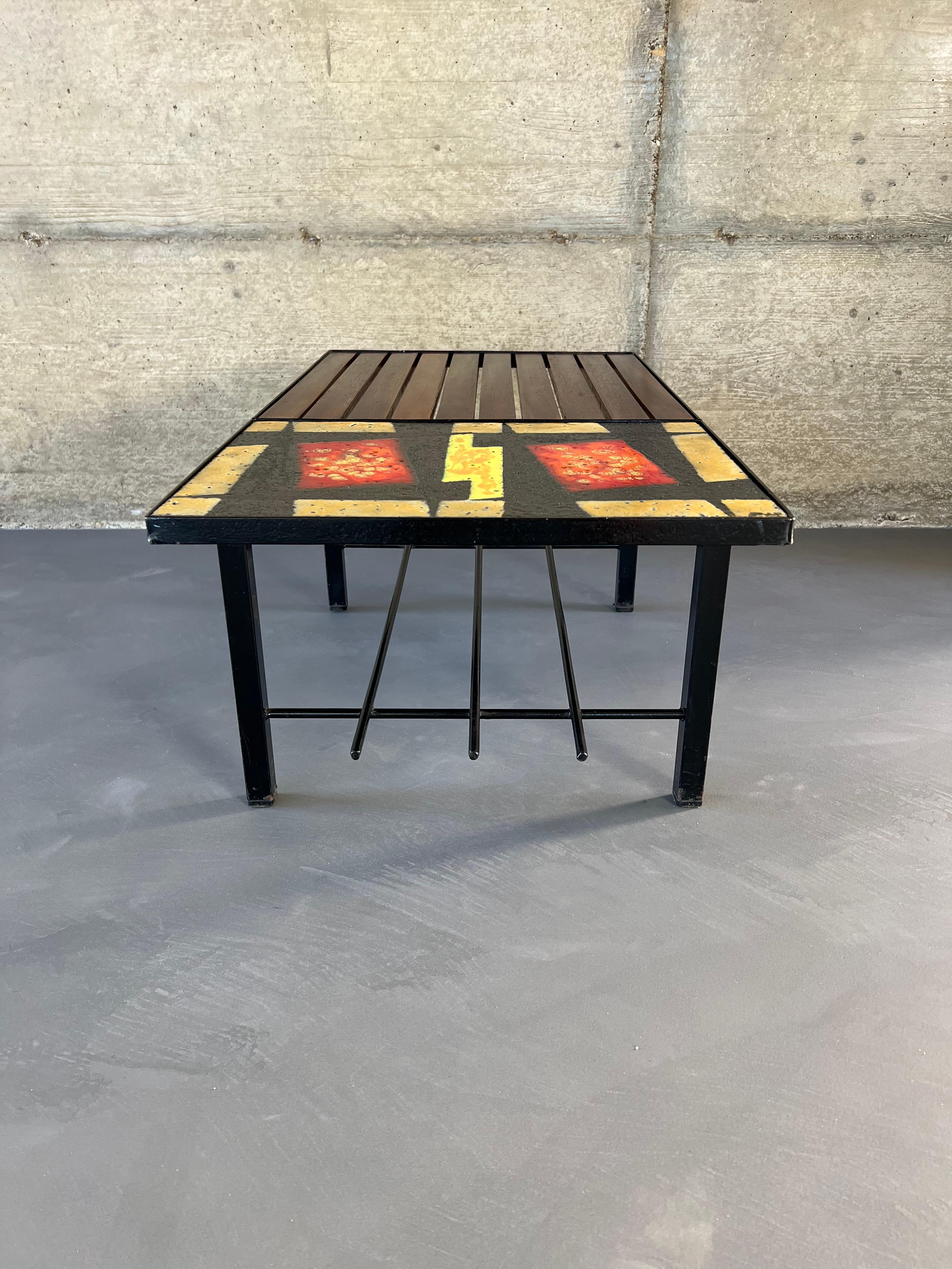 Lava Rock, Teak and Metal Modernist Coffee Table 8