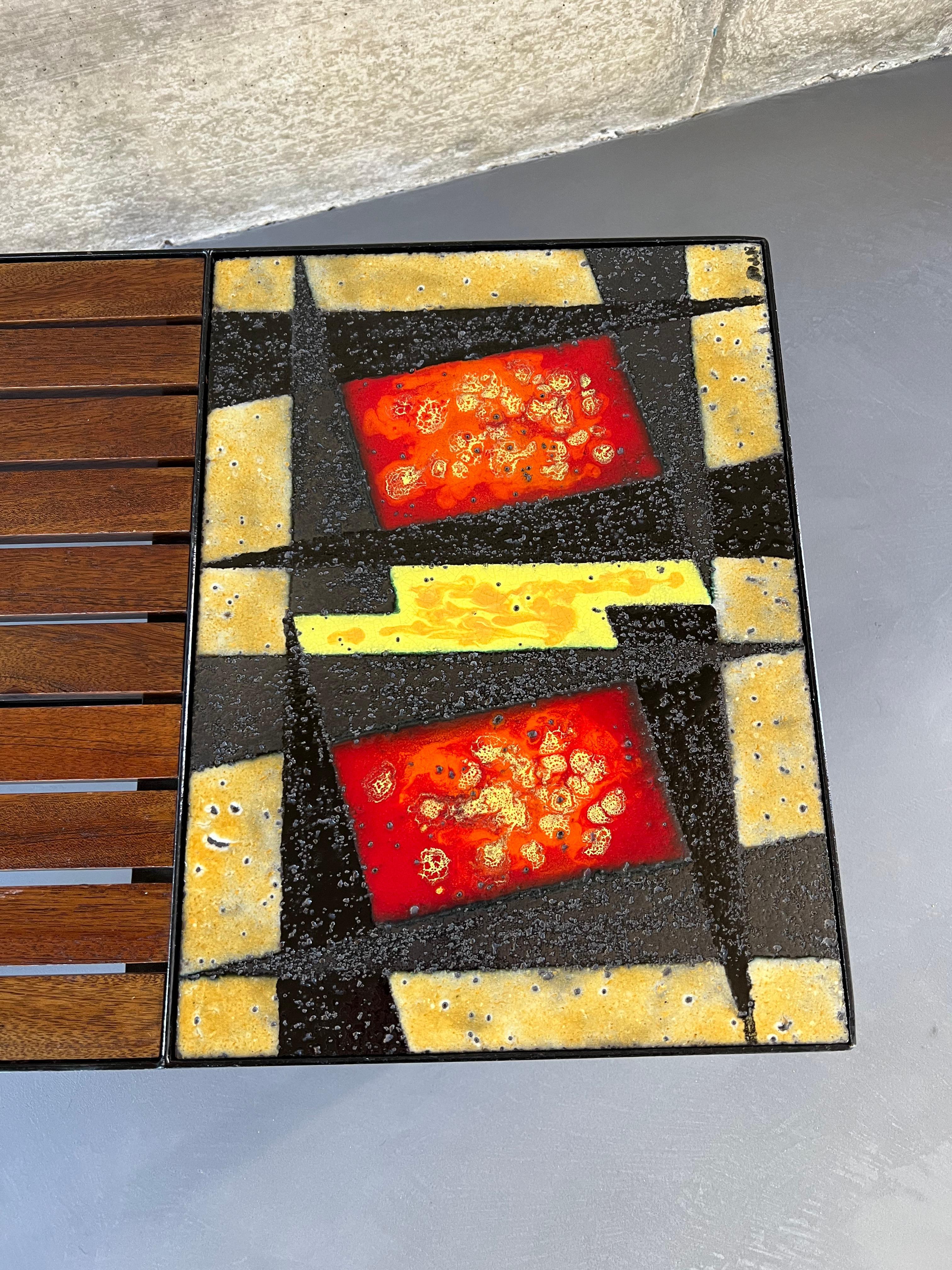 Lava Rock, Teak and Metal Modernist Coffee Table 2