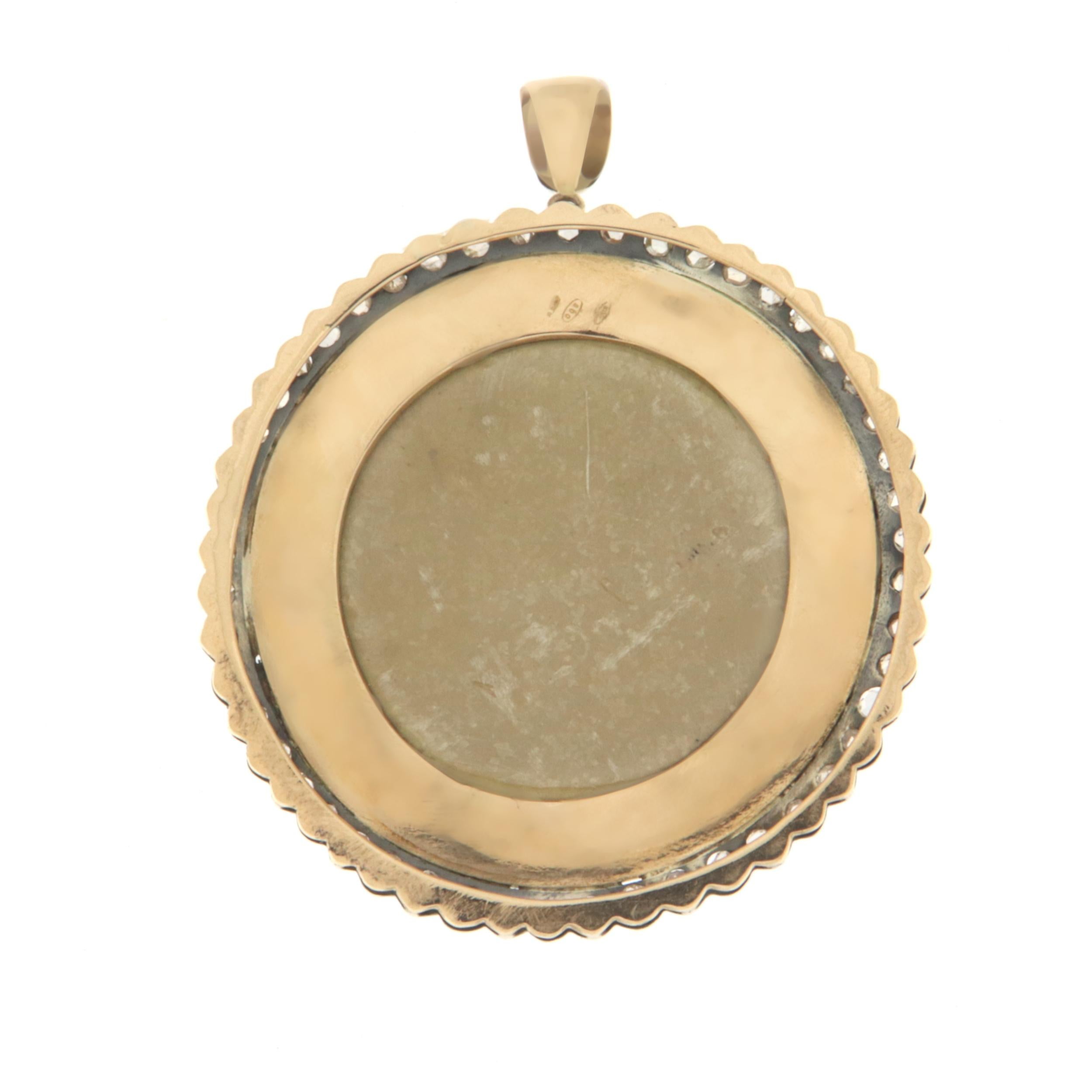 Artisan Lava Rose Cut Diamonds 14 Karat Yellow Gold Pendant Necklace For Sale
