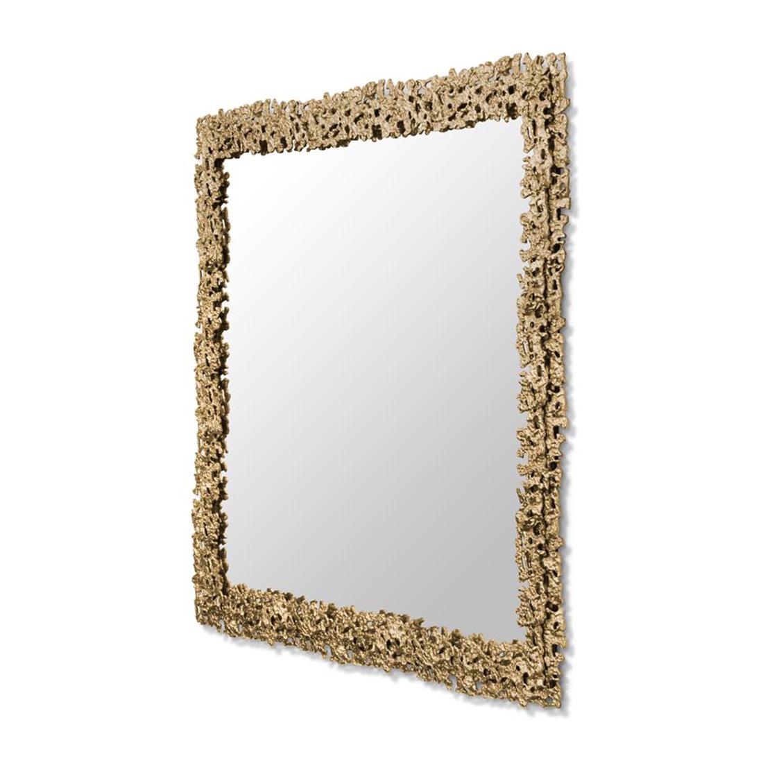 Mirror lava square with casted solid brass
frame in matte finish and with clear glass mirror.