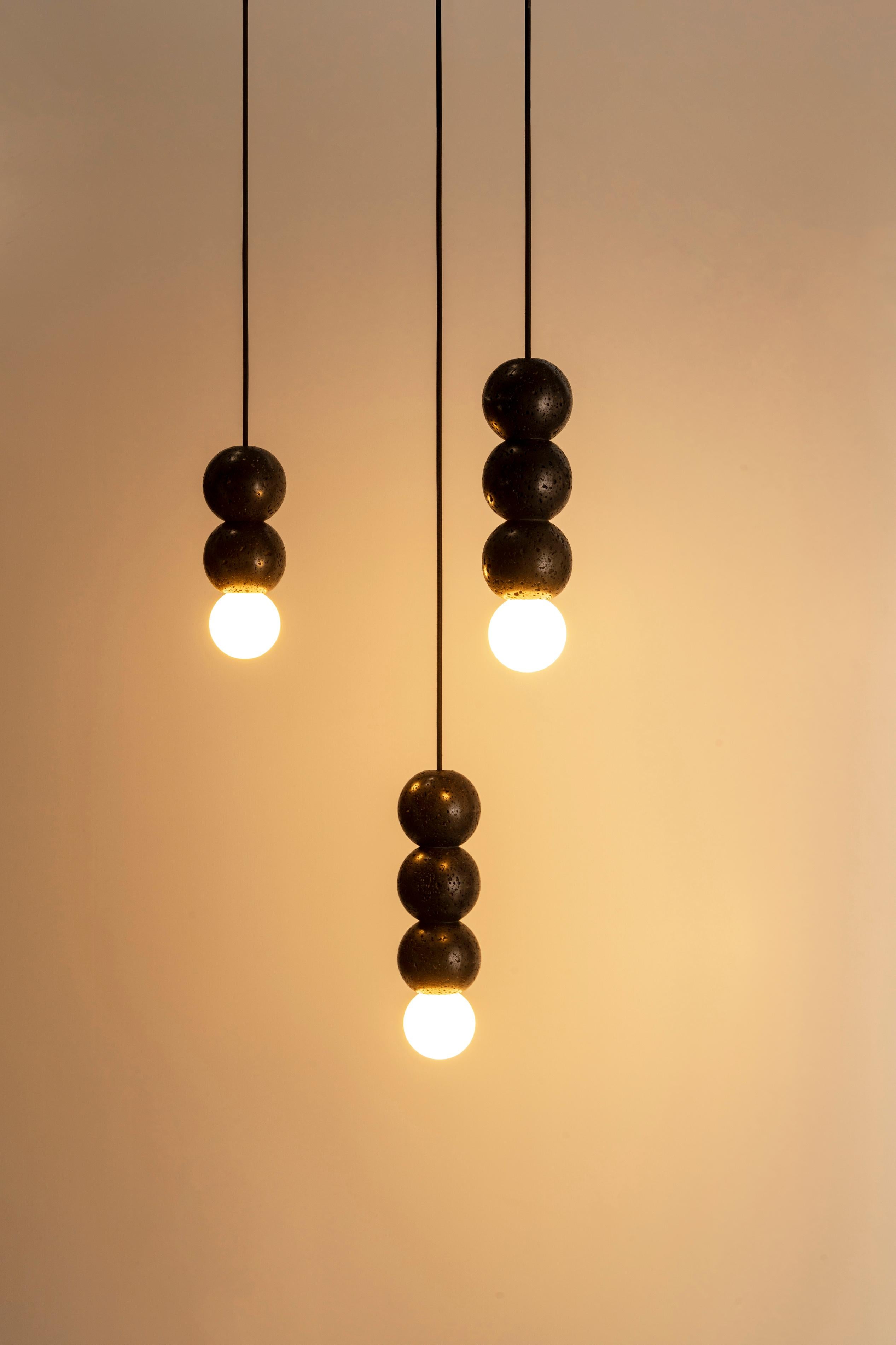 Chinese Lava Stone and Aluminum Pendant Light, “Ooops, ” by Buzao