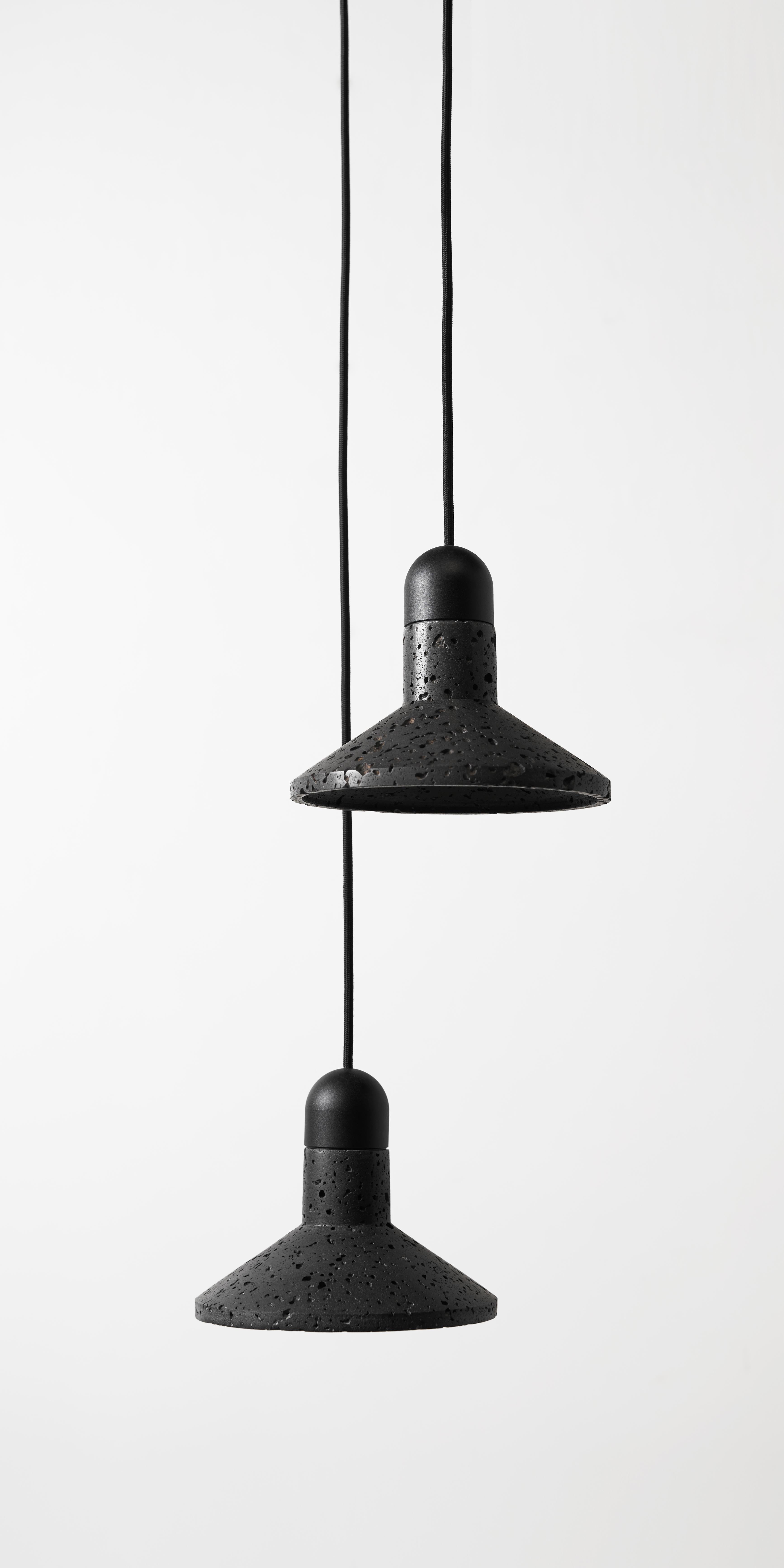Chinese Lava Stone and Aluminum Pendant Light, “Shang, ” by Buzao