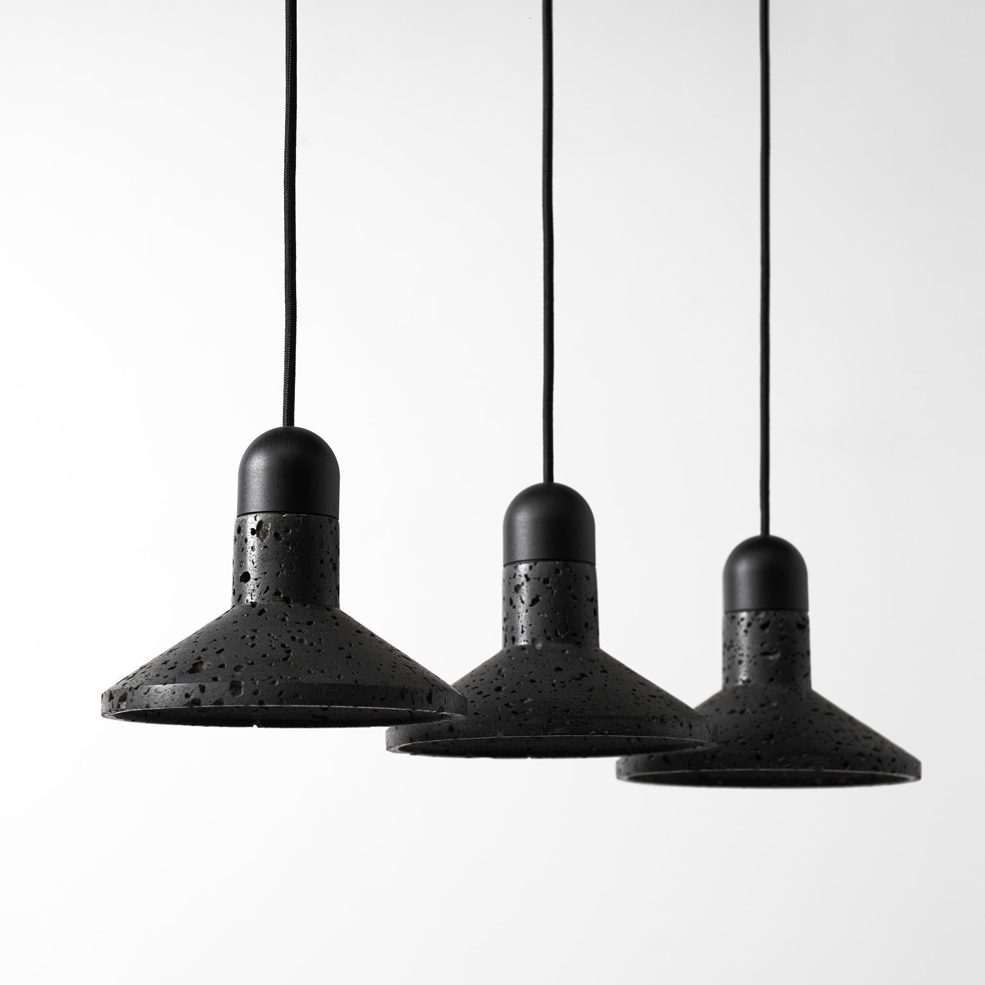 Contemporary Lava Stone and Aluminum Pendant Light, “Shang, ” by Buzao