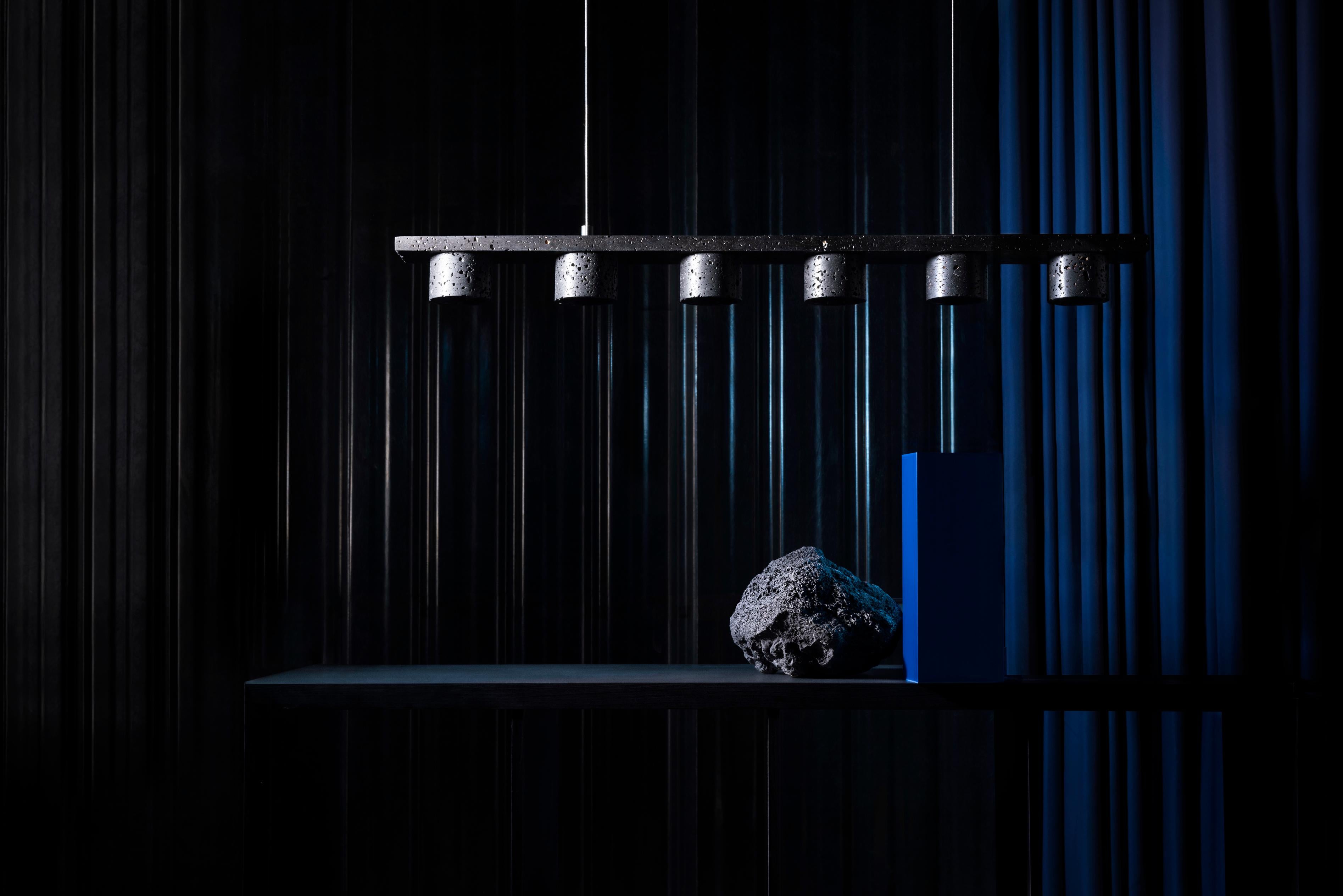 Contemporary Lava Stone and Aluminum Pendant Light, “T6, ” by Buzao