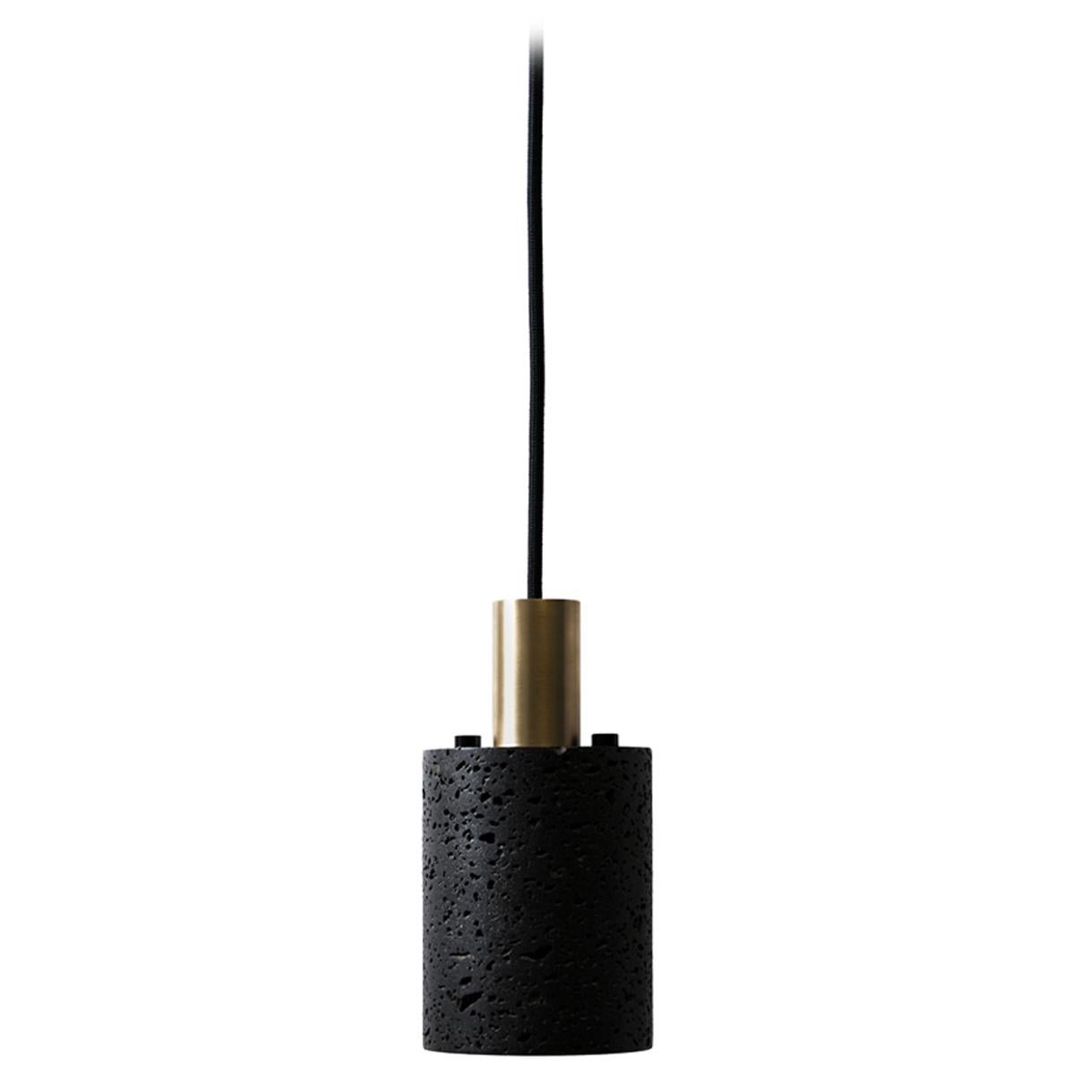 Lava Stone and Brass Pendant Light, “N, ” by Buzao