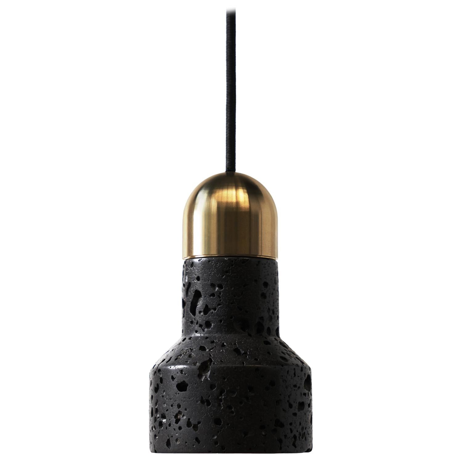 Lava Stone and Brass Pendant Light, “Qie, ” by Buzao