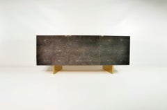 Lava Stone and Shagreen Cabinet with Brass by Ginger Brown