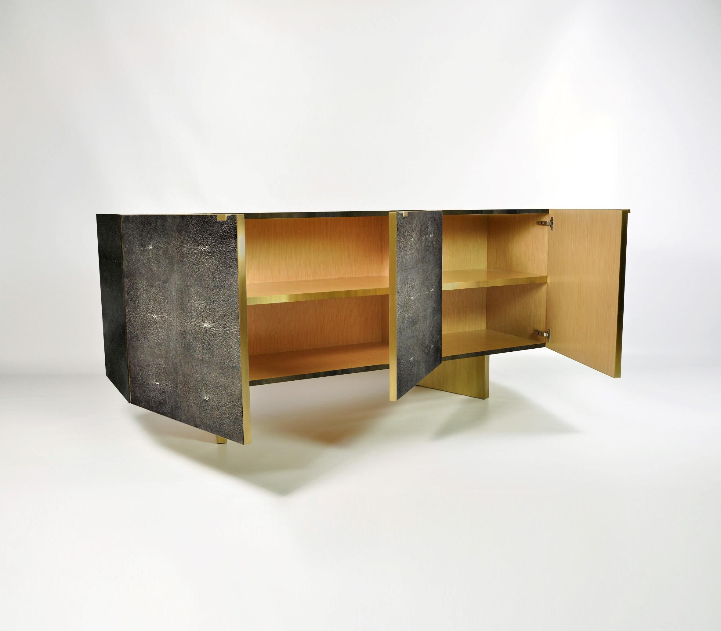 Modern Lava Stone and Shagreen Cabinet with Brass by Ginger Brown For Sale