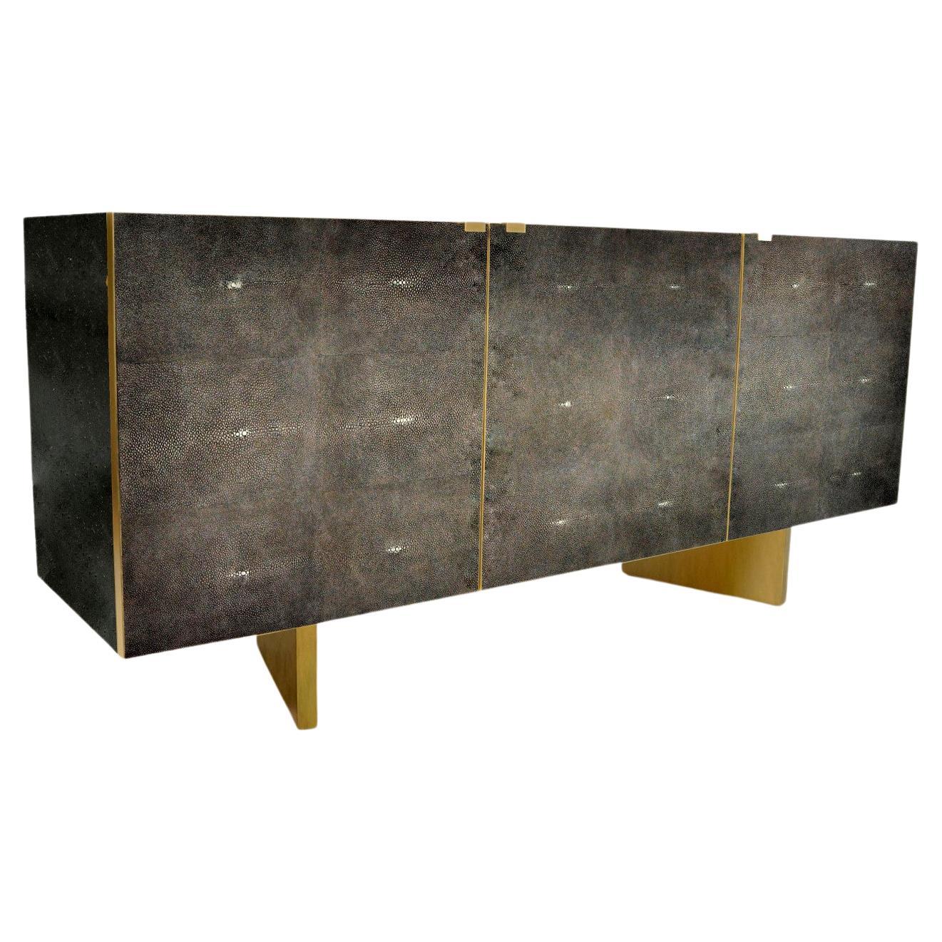 Lava Stone and Shagreen Cabinet with Brass by Ginger Brown