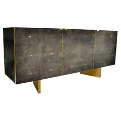 Lava Stone and Shagreen Cabinet with Brass by Ginger Brown