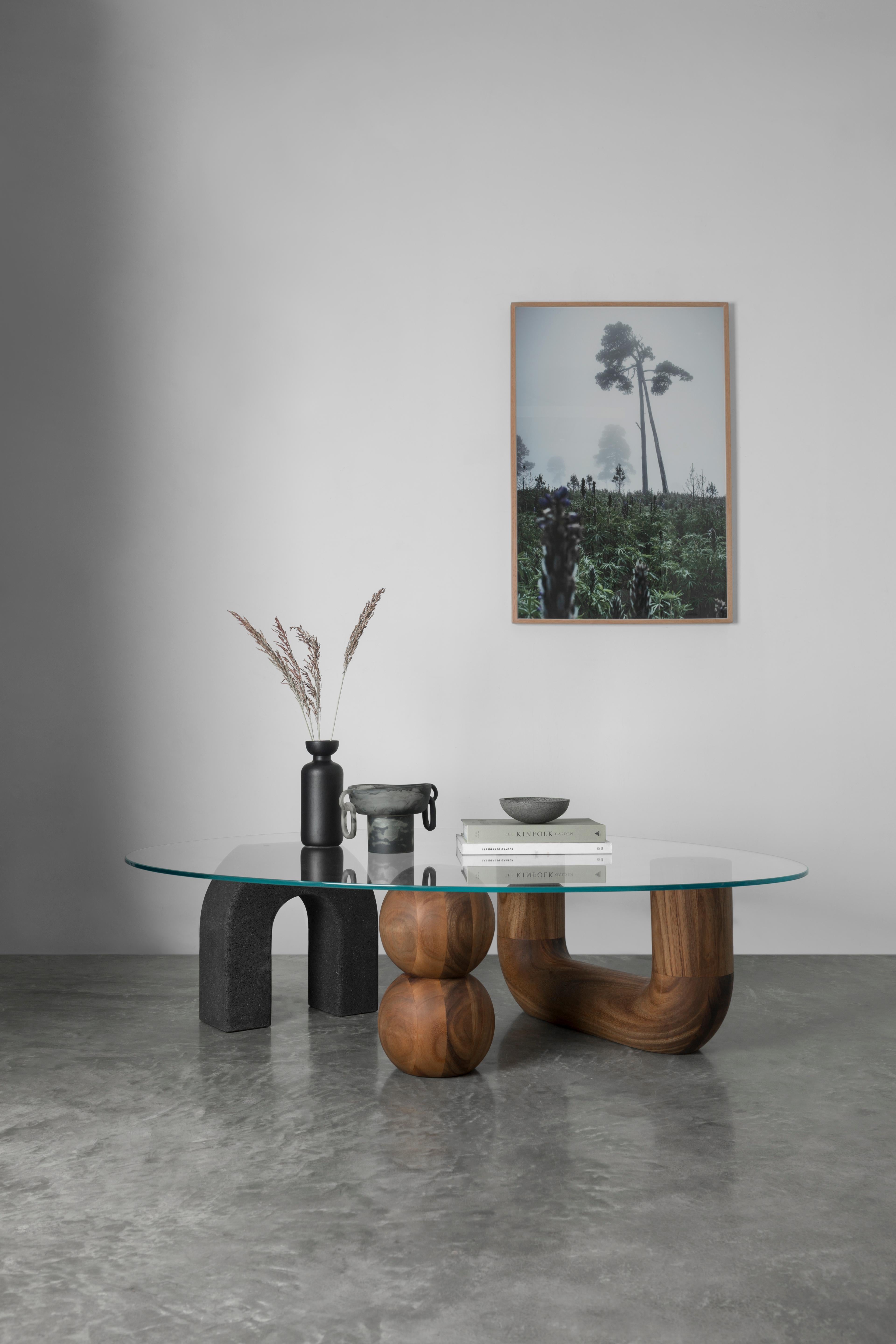 Table basse de mariage en pierre de lave avec couvercle en verre, design mexicain moderne  en vente 3