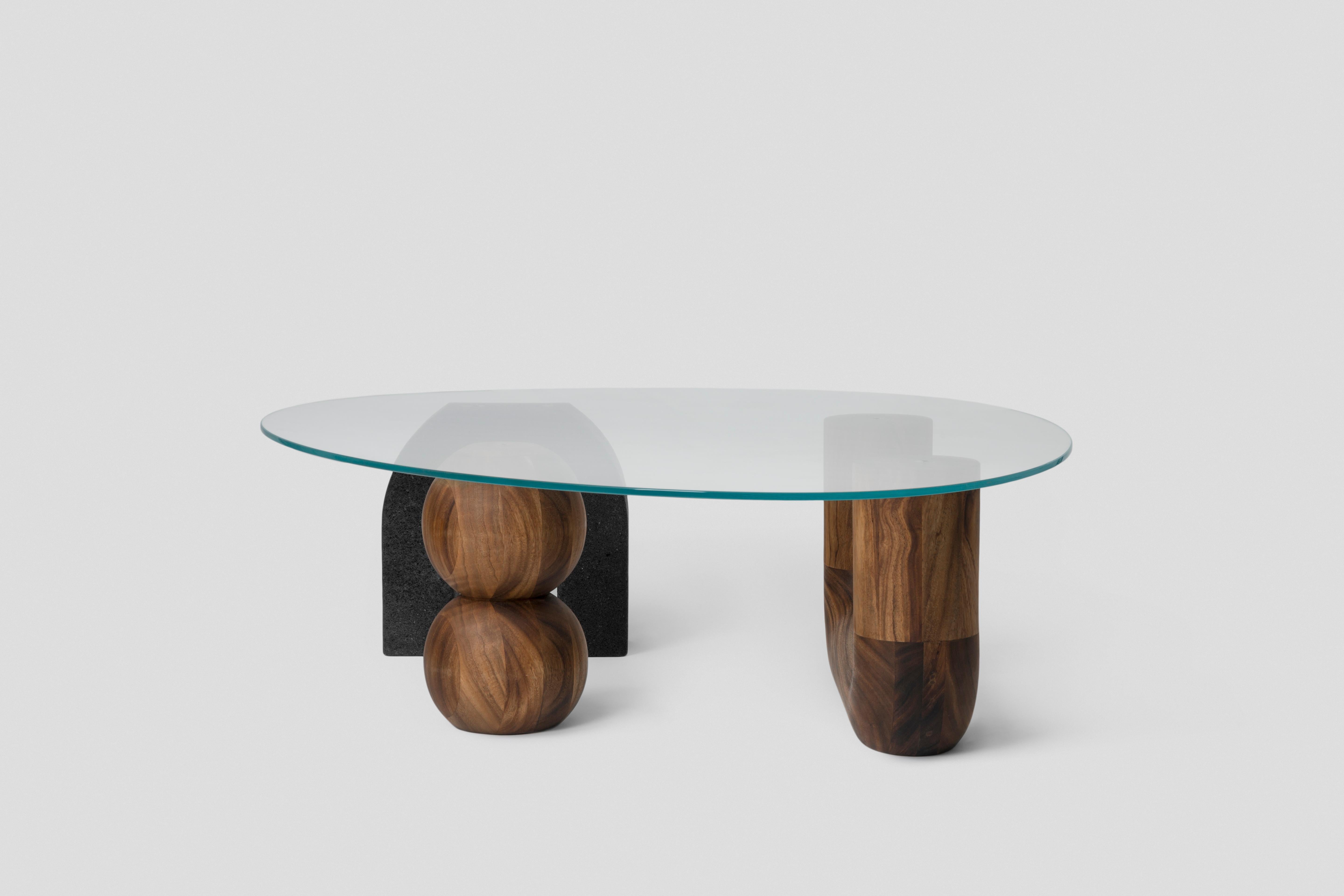 Moderne Table basse de mariage en pierre de lave avec couvercle en verre, design mexicain moderne  en vente