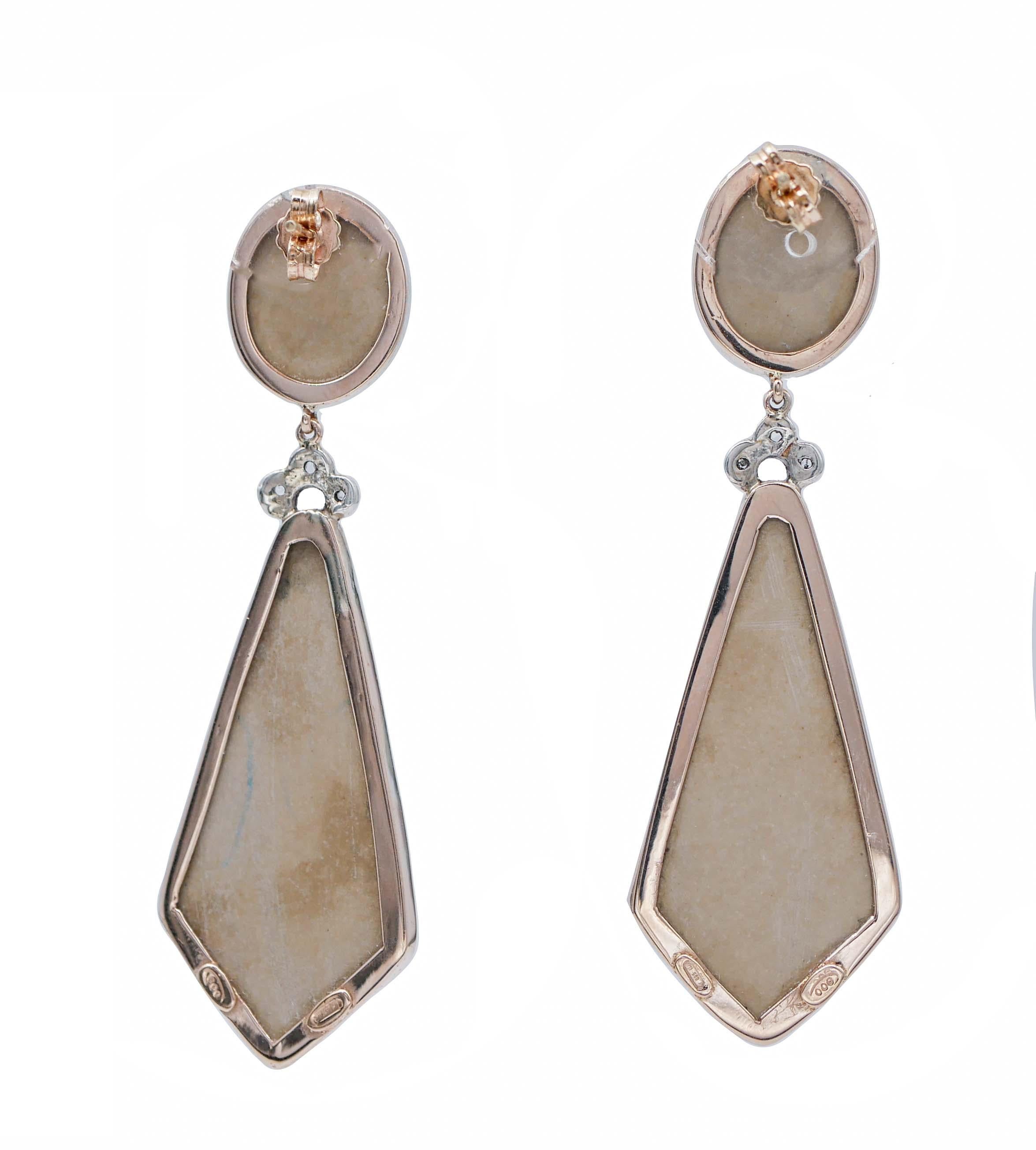Retro Lava Stone, Diamonds, Rose Gold and Silver Retrò Earrings For Sale