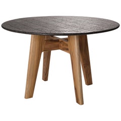 Table en pierre volcanique et bois de teck 1,2 m