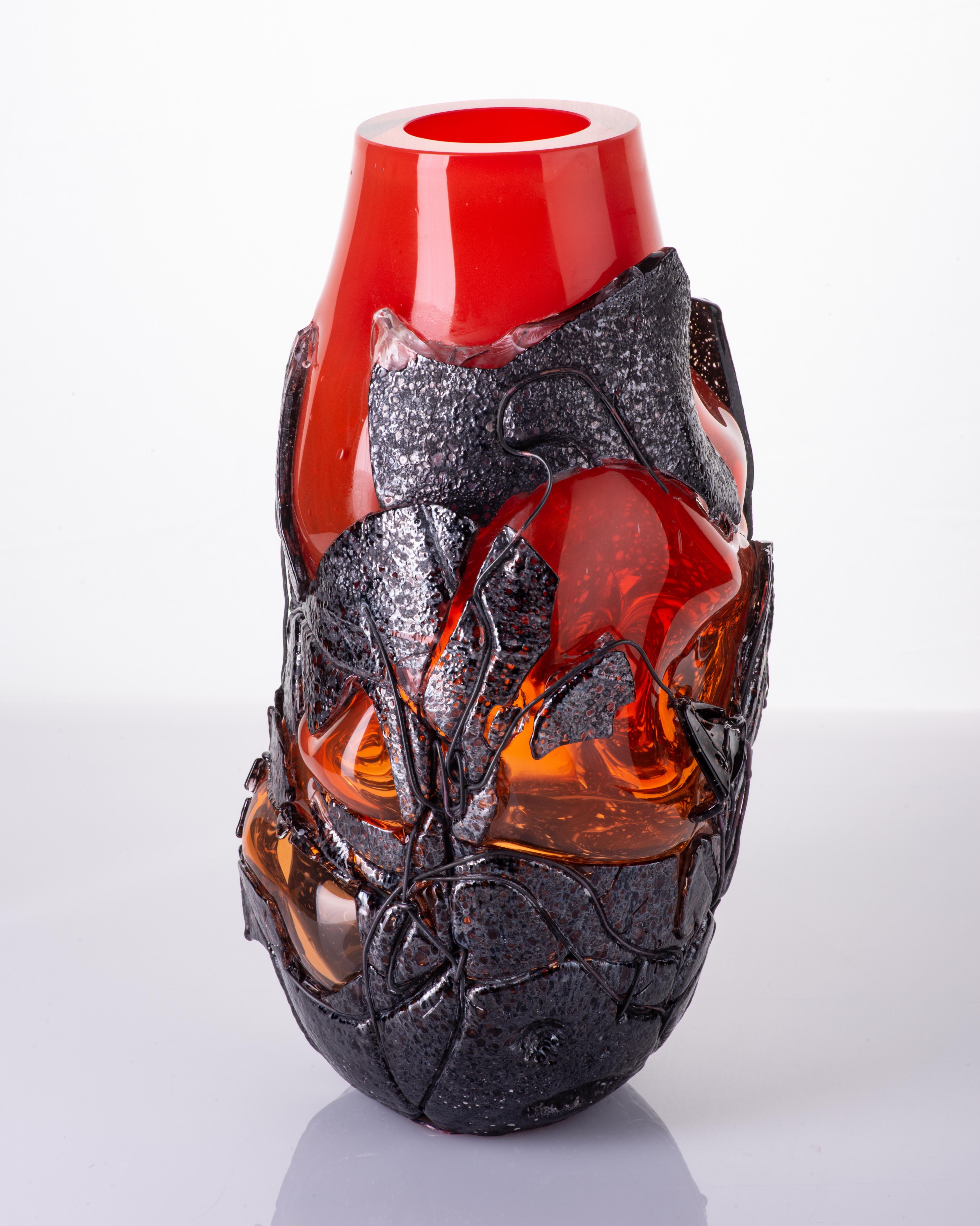 Post-Modern LAVA vase, experimental handblown glass, red For Sale