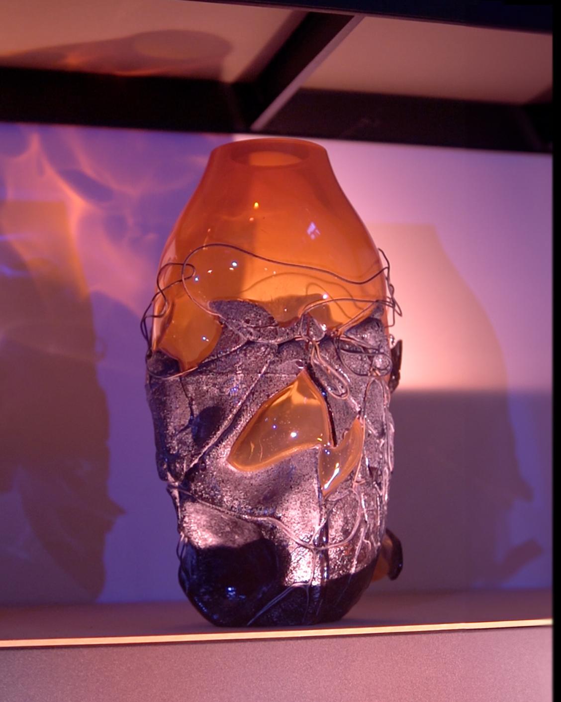 Czech LAVA vase, experimental handblown glass, red For Sale