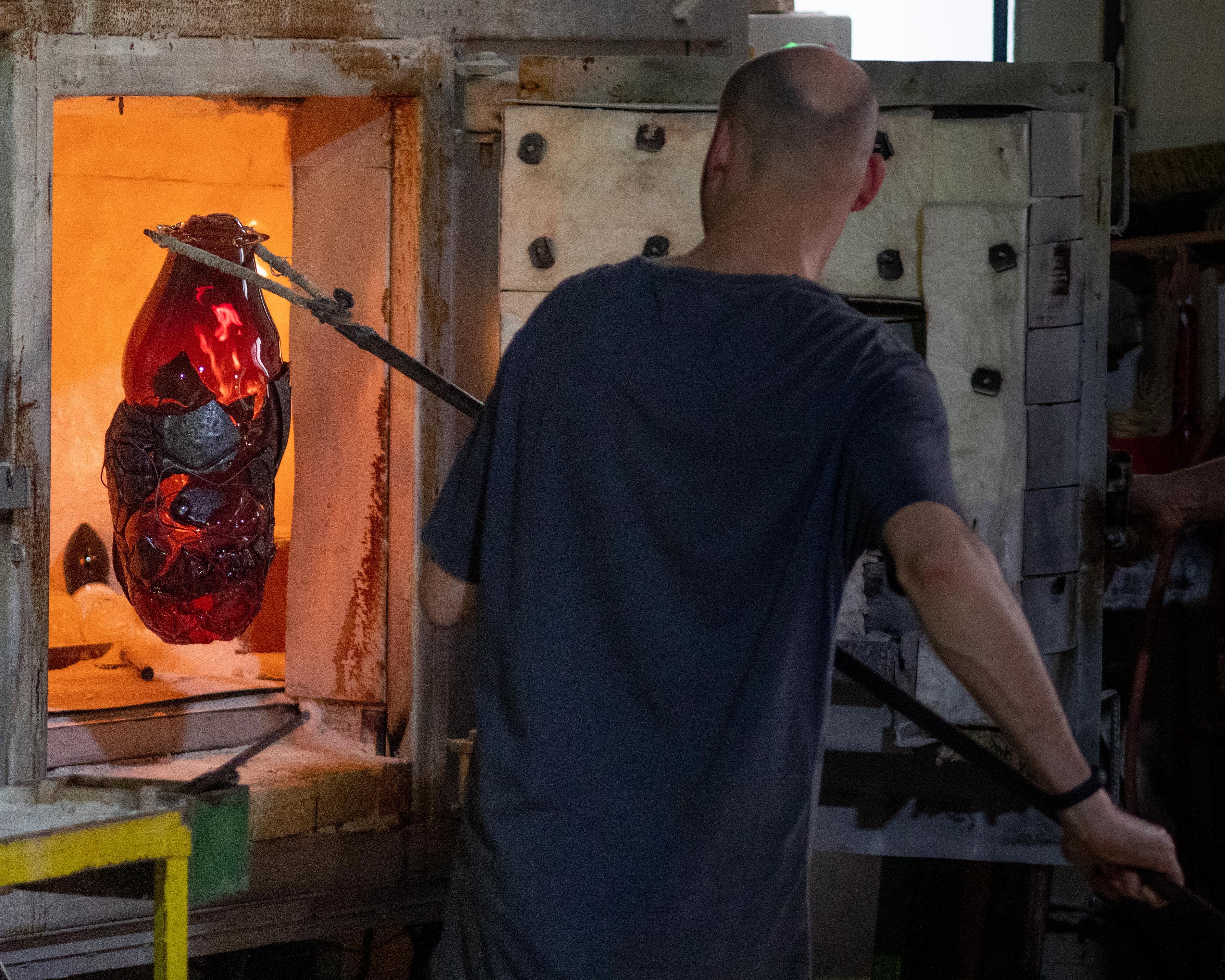 Contemporary LAVA vase, experimental handblown glass, red For Sale
