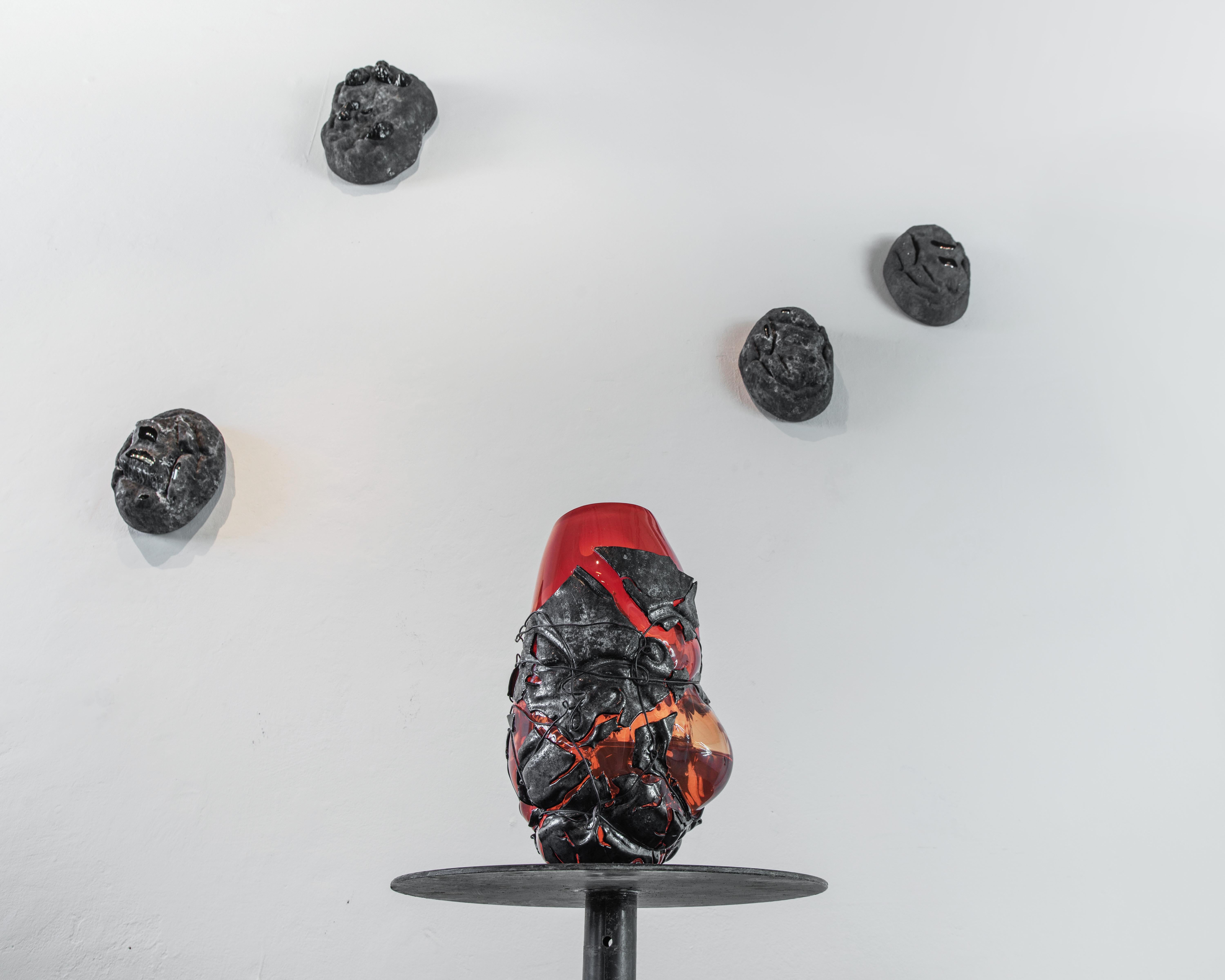 LAVA vase, experimental handblown glass, red For Sale 1