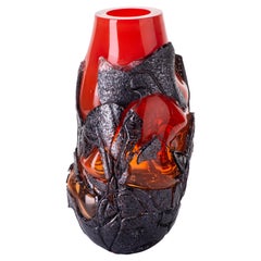 Vase LAVA, verre soufflé expérimental, rouge