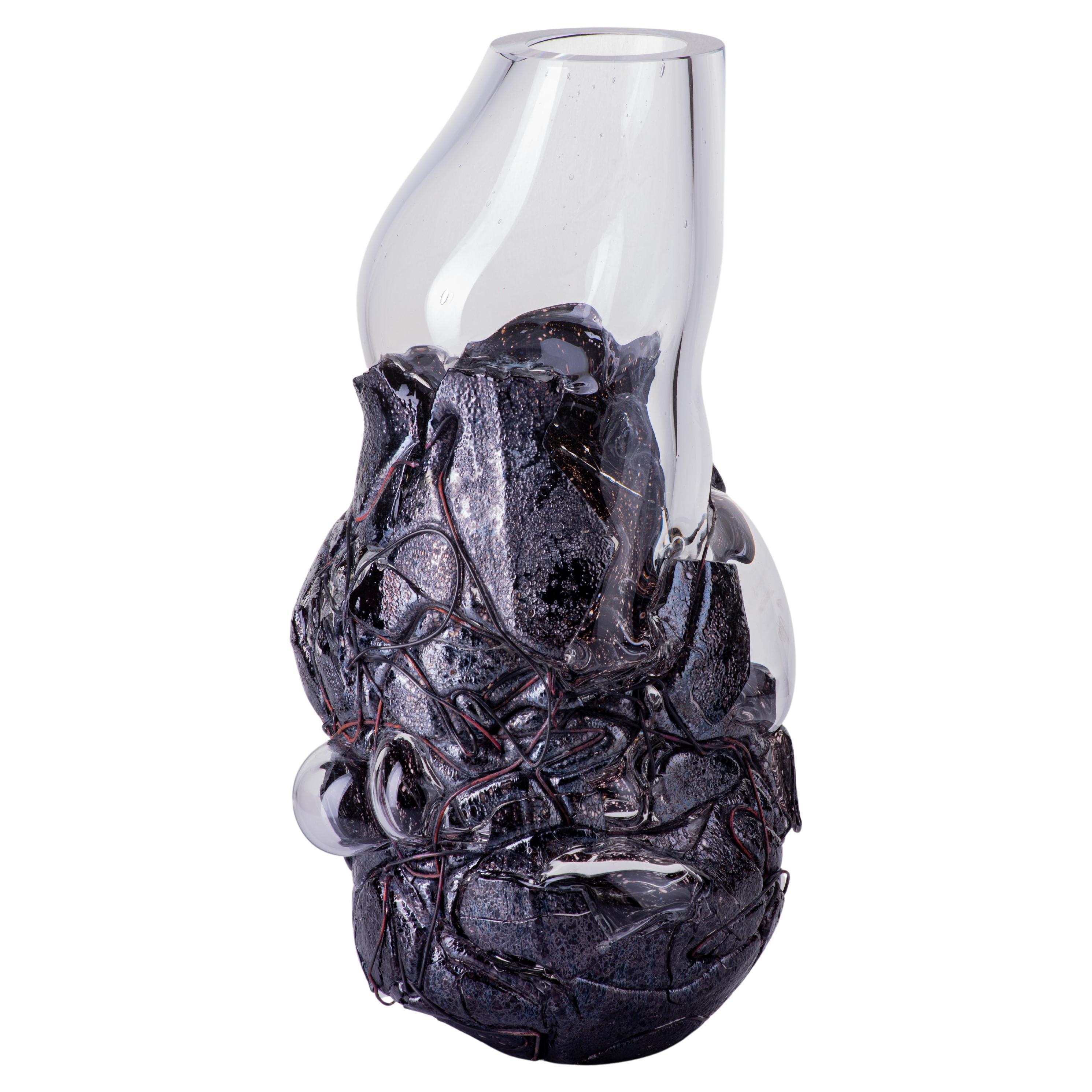 LAVA vase, experimental handblown glass, transparent