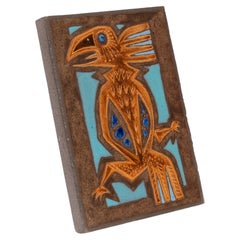 Lava Wall Plaque with Enameled Bird by Jean Jaffeux 1960s