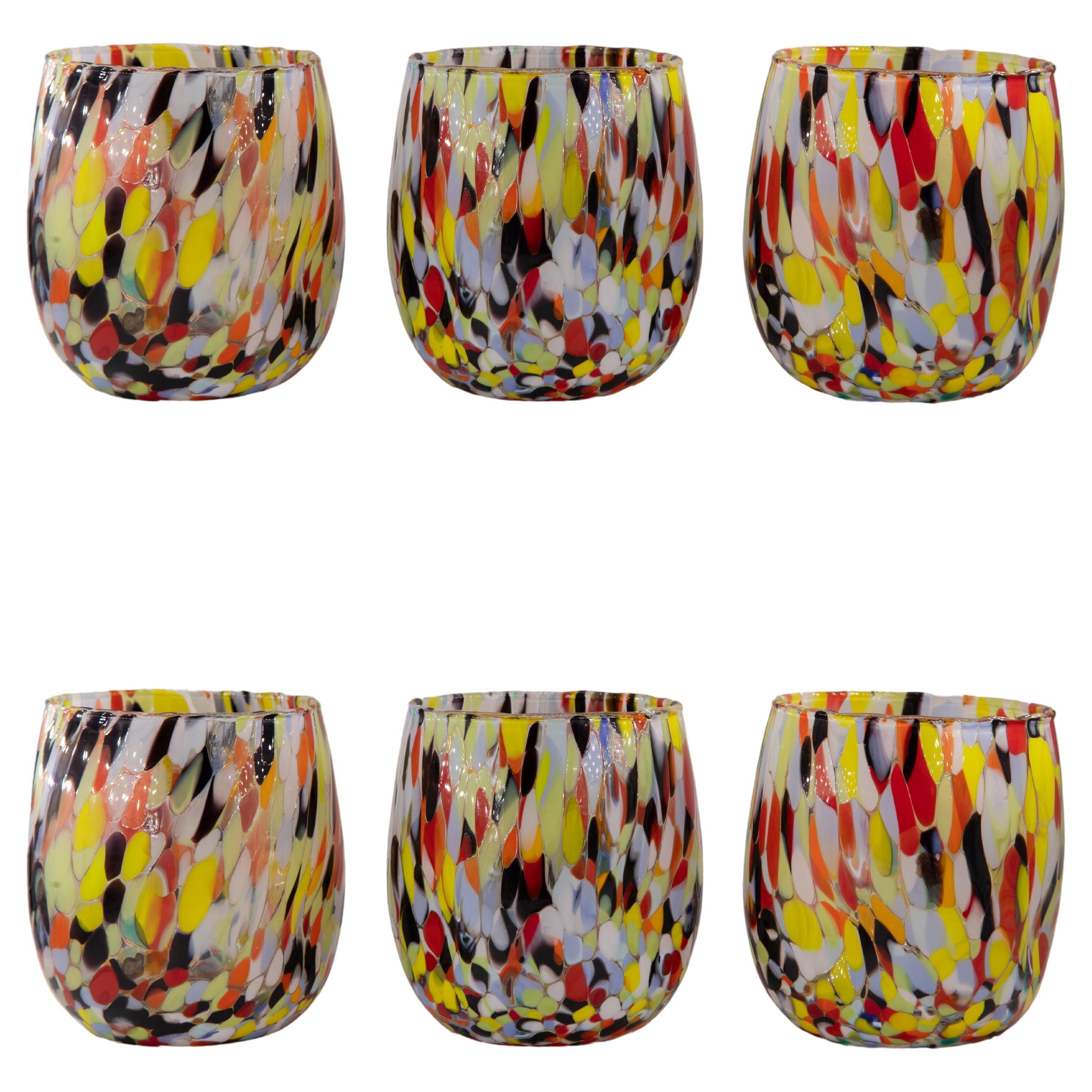 L'Avana , Set of 6 Murano Glasses Color "Arlecchino", Handmade, Murano Glass For Sale