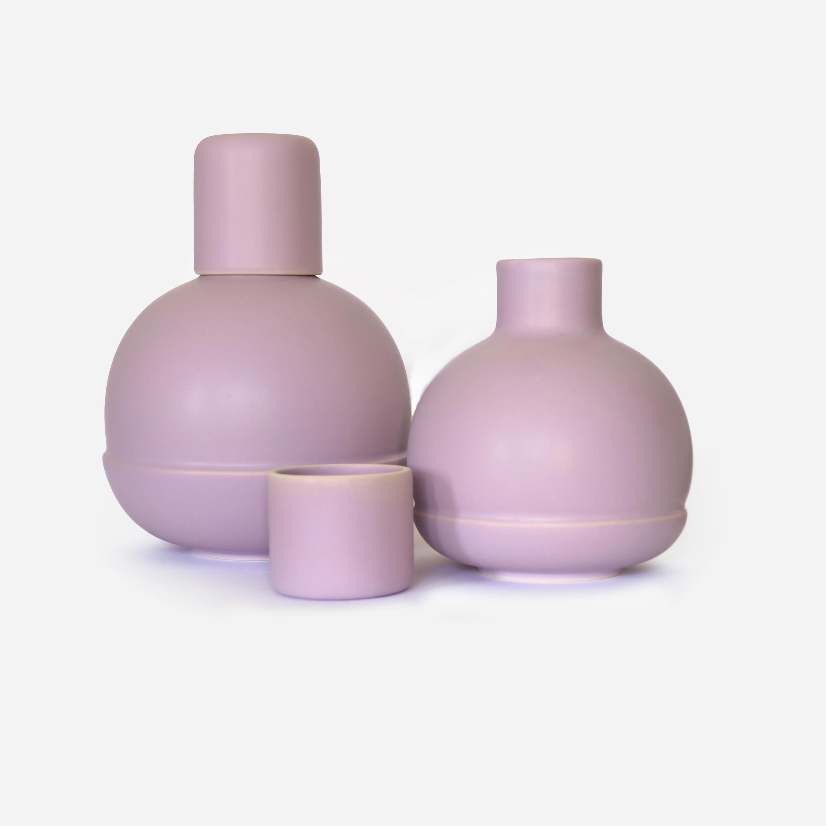 Glazed Lavanda Carafe and cups Large, Handmade Inspired by Traditional Ceramic Carafes  For Sale