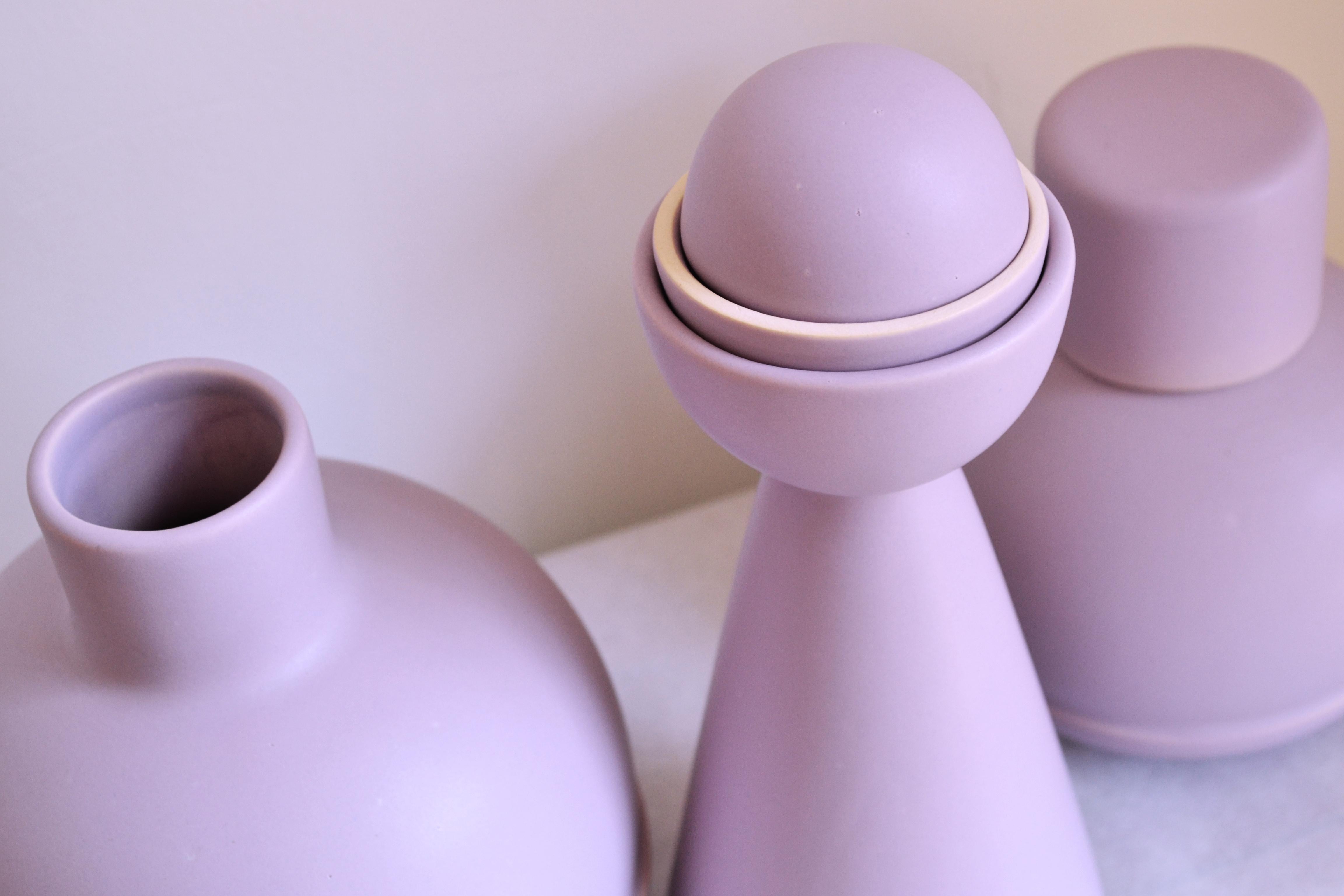Glazed Lavanda Carafe and glasses. Inspired by Traditional Ceramic Carafes.   For Sale