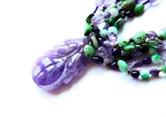Collier en or 18 carats avec jade laveur, améthyste et amazzonite