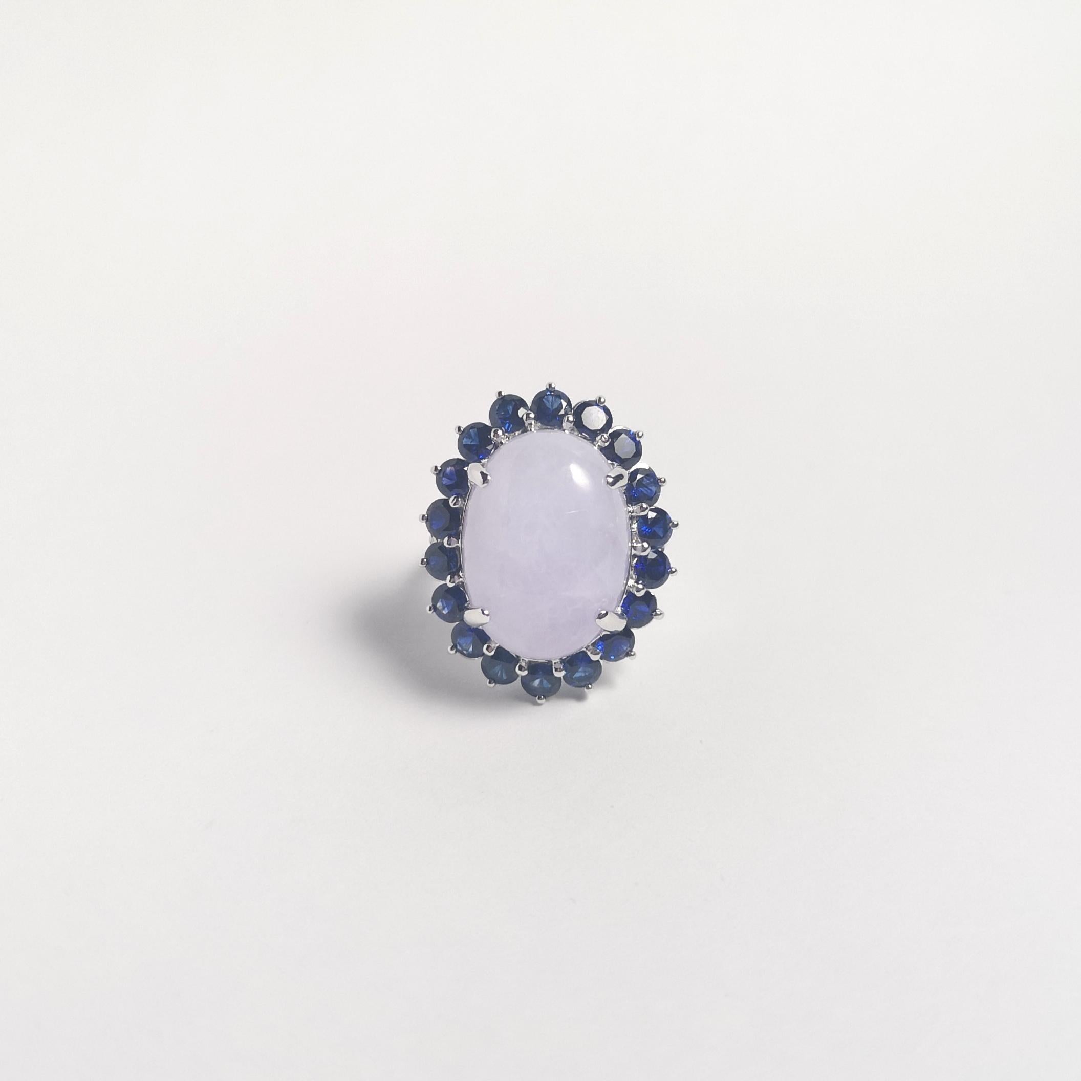 Lavander Jade with Blue Sapphire Ring set in Platinum 950 For Sale 4
