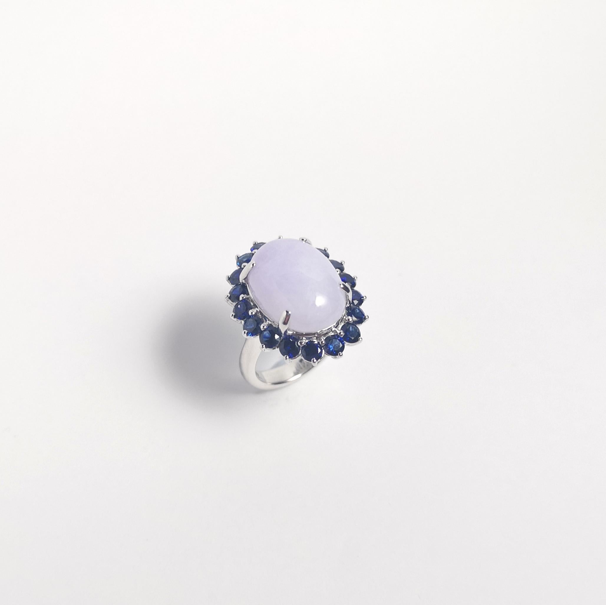 Lavander Jade with Blue Sapphire Ring set in Platinum 950 For Sale 7