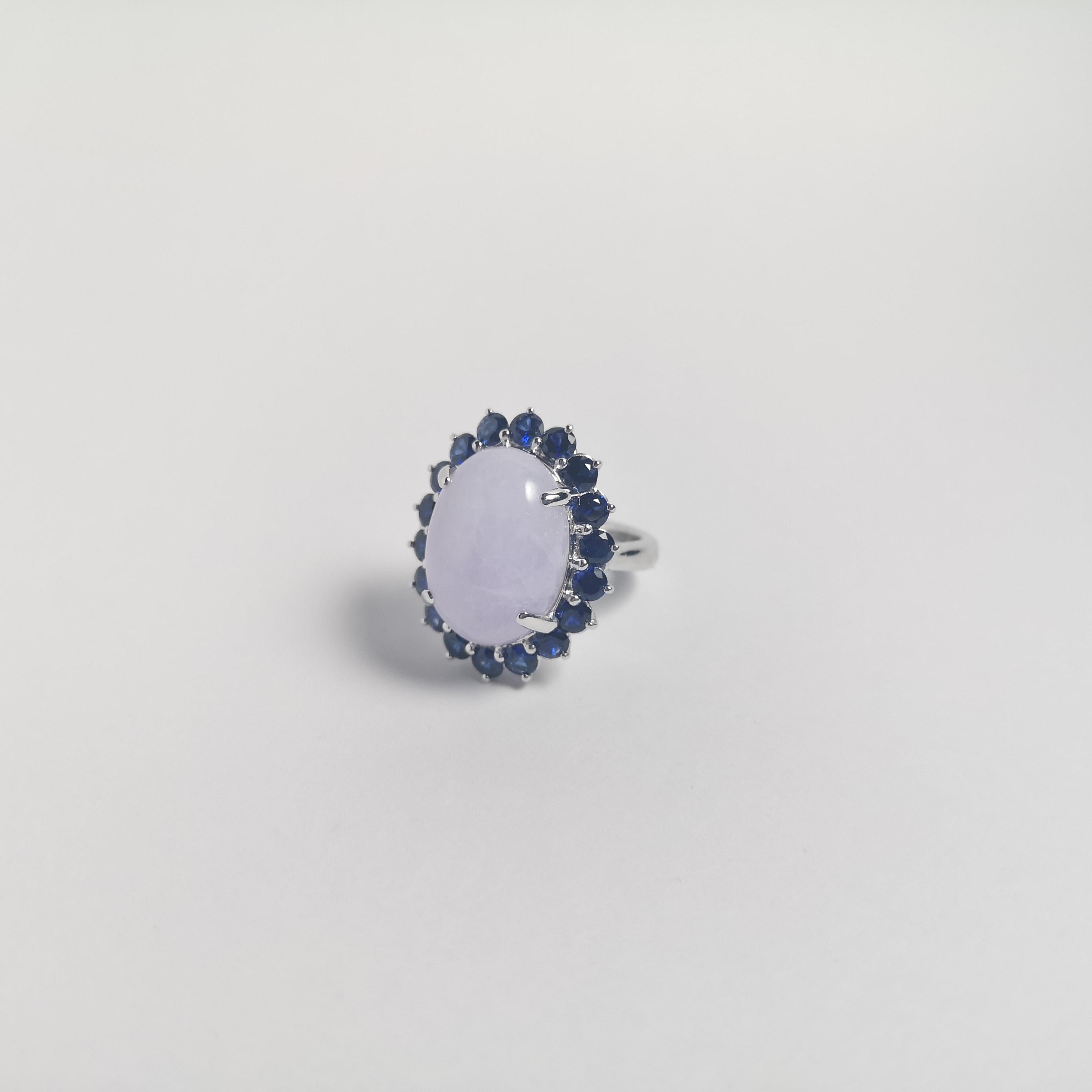 Lavander Jade with Blue Sapphire Ring set in Platinum 950 For Sale 1