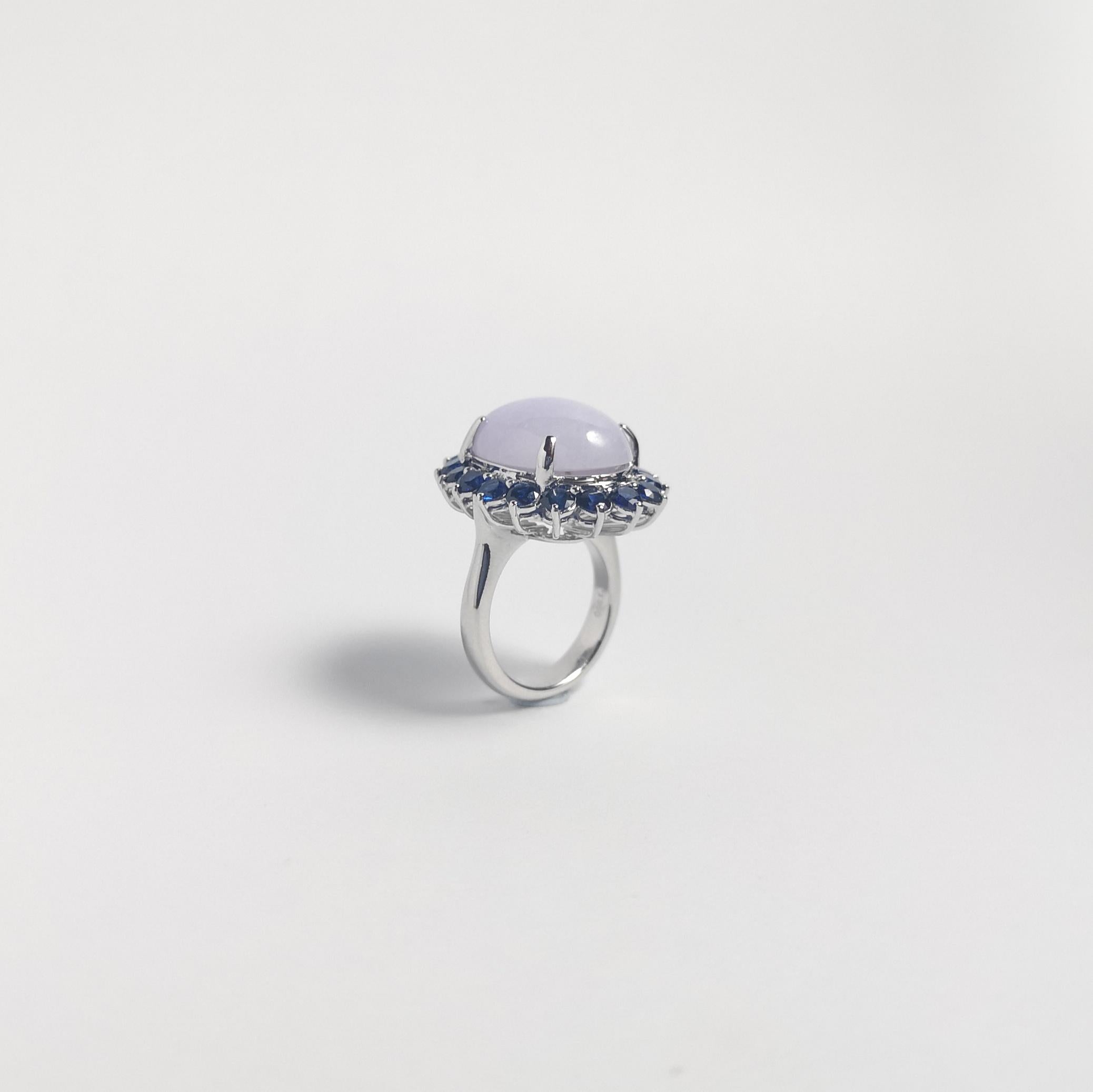 Lavander Jade with Blue Sapphire Ring set in Platinum 950 For Sale 2