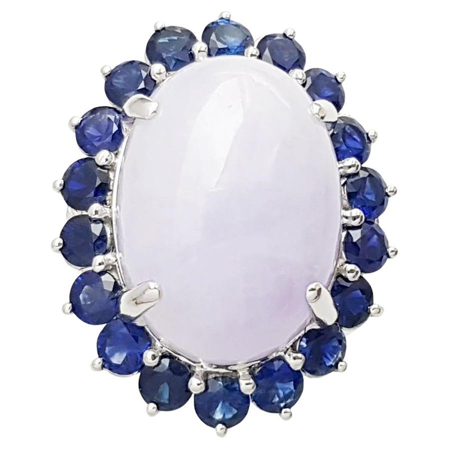 Lavander Jade with Blue Sapphire Ring set in Platinum 950