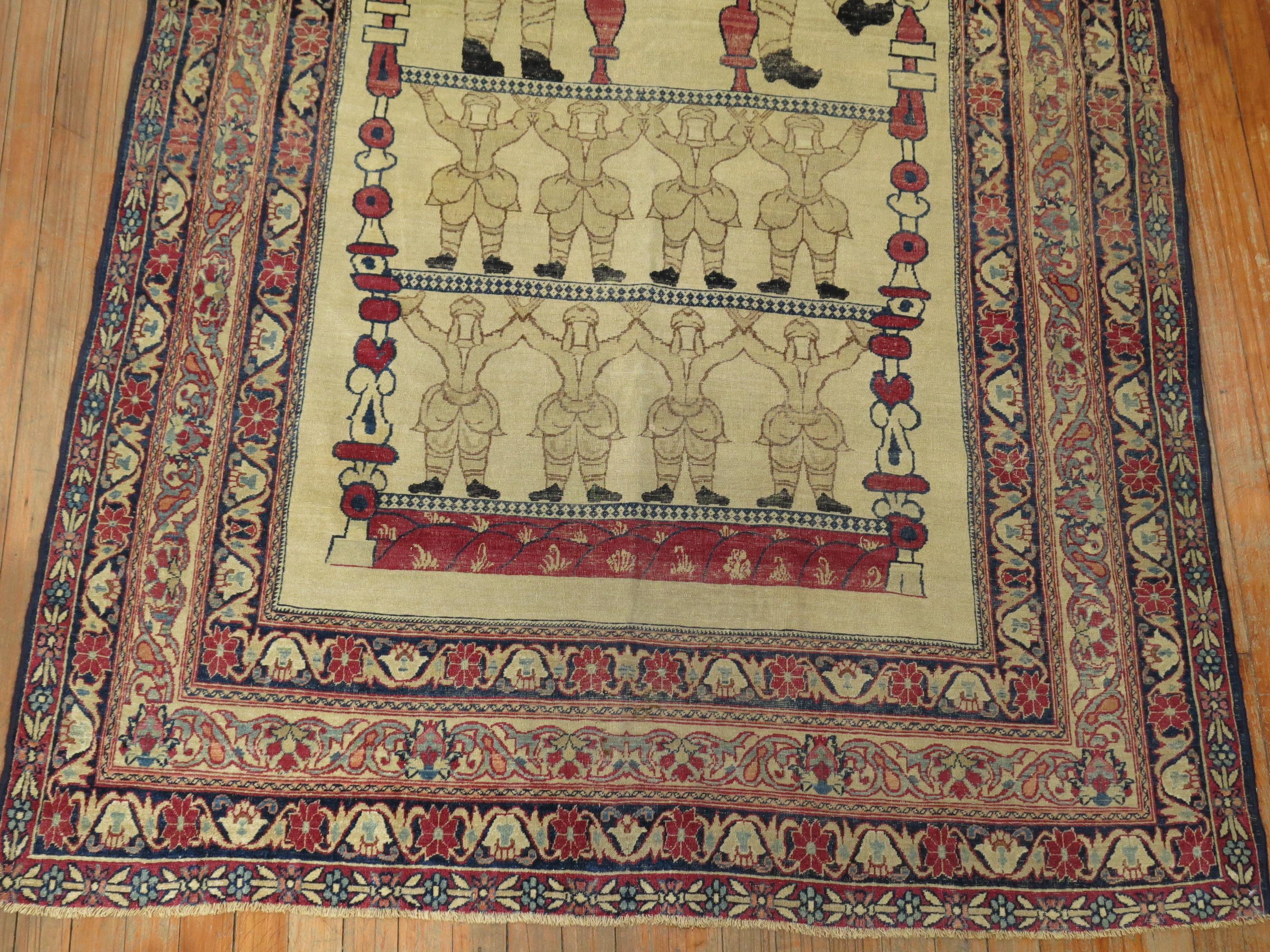 Late 19th Century Iranian Red & Cream Wool Pictorial Religious Rug, Signed 1